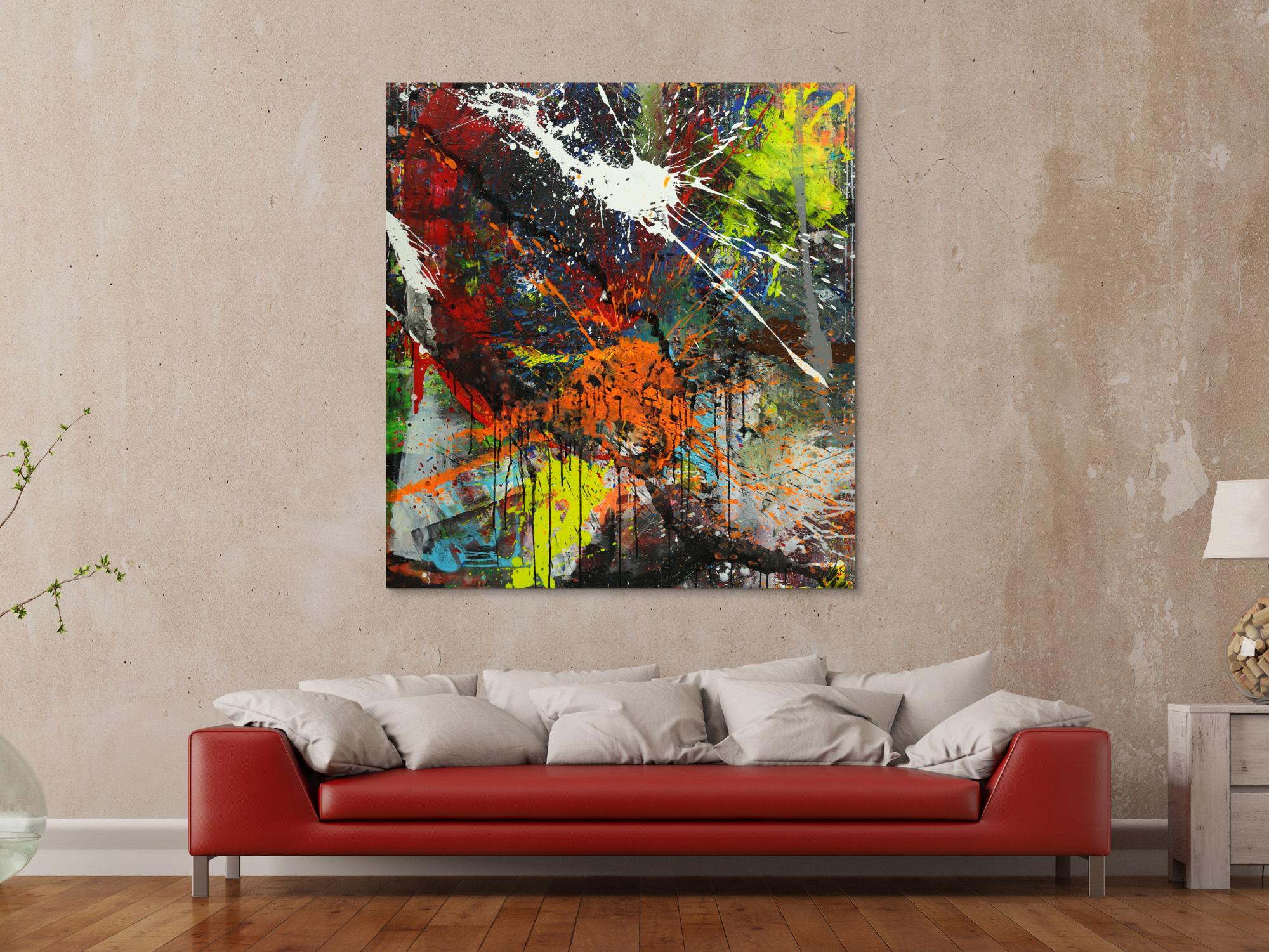 Abstraktes Gemälde bunt Action Painting Mischtechnik Modern Art auf Leinwand Hochformat