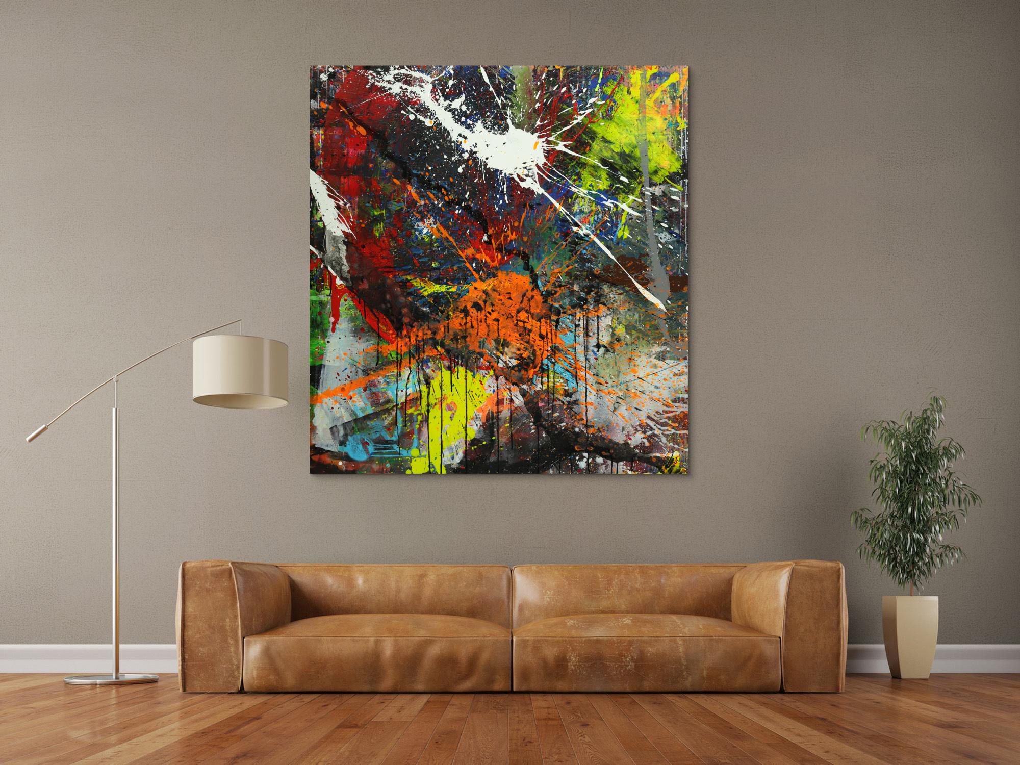 Abstraktes Gemälde bunt Action Painting Mischtechnik Modern Art auf Leinwand Hochformat