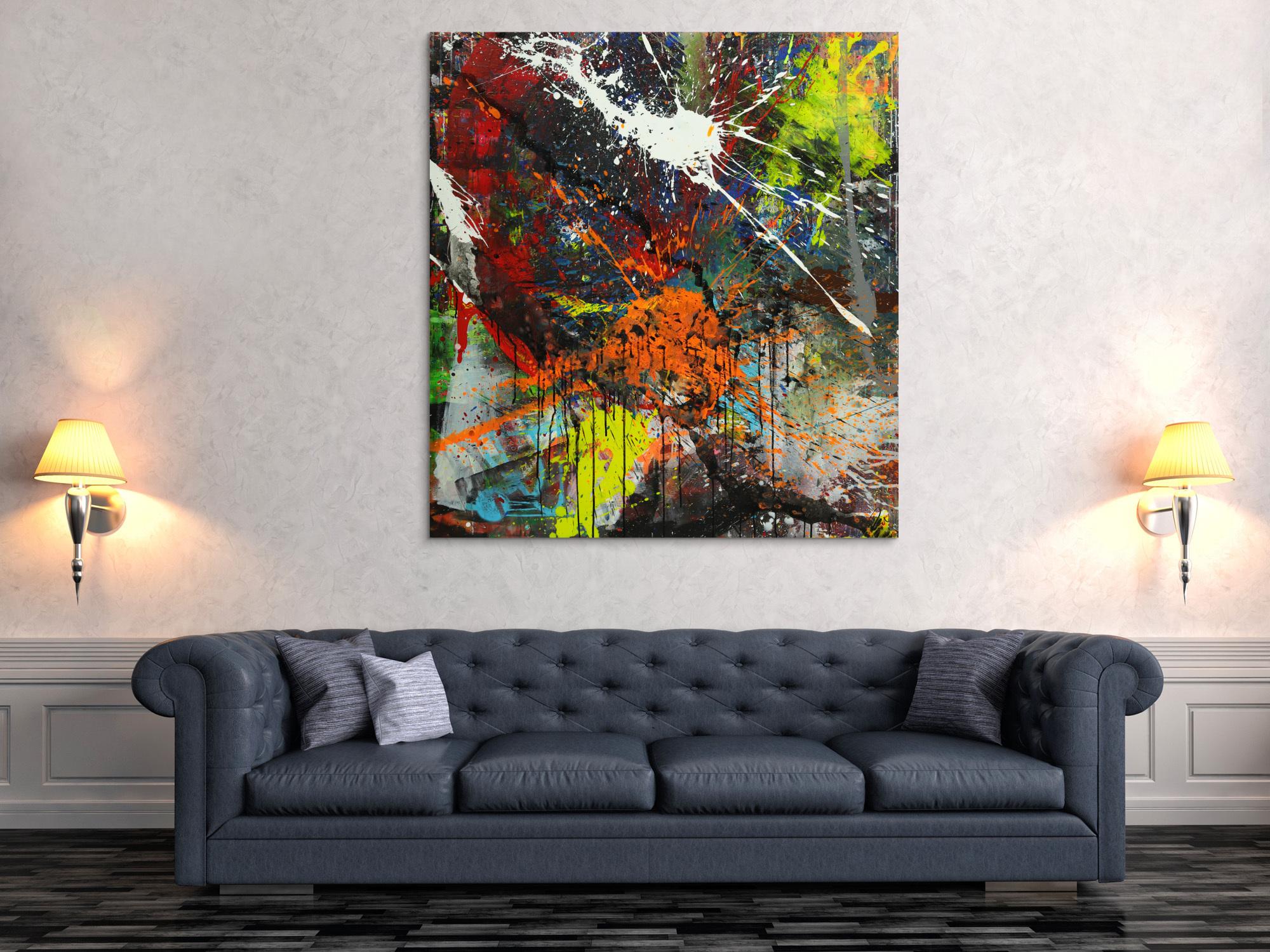 Abstraktes Gemälde bunt Action Painting Mischtechnik Modern Art auf Leinwand Hochformat