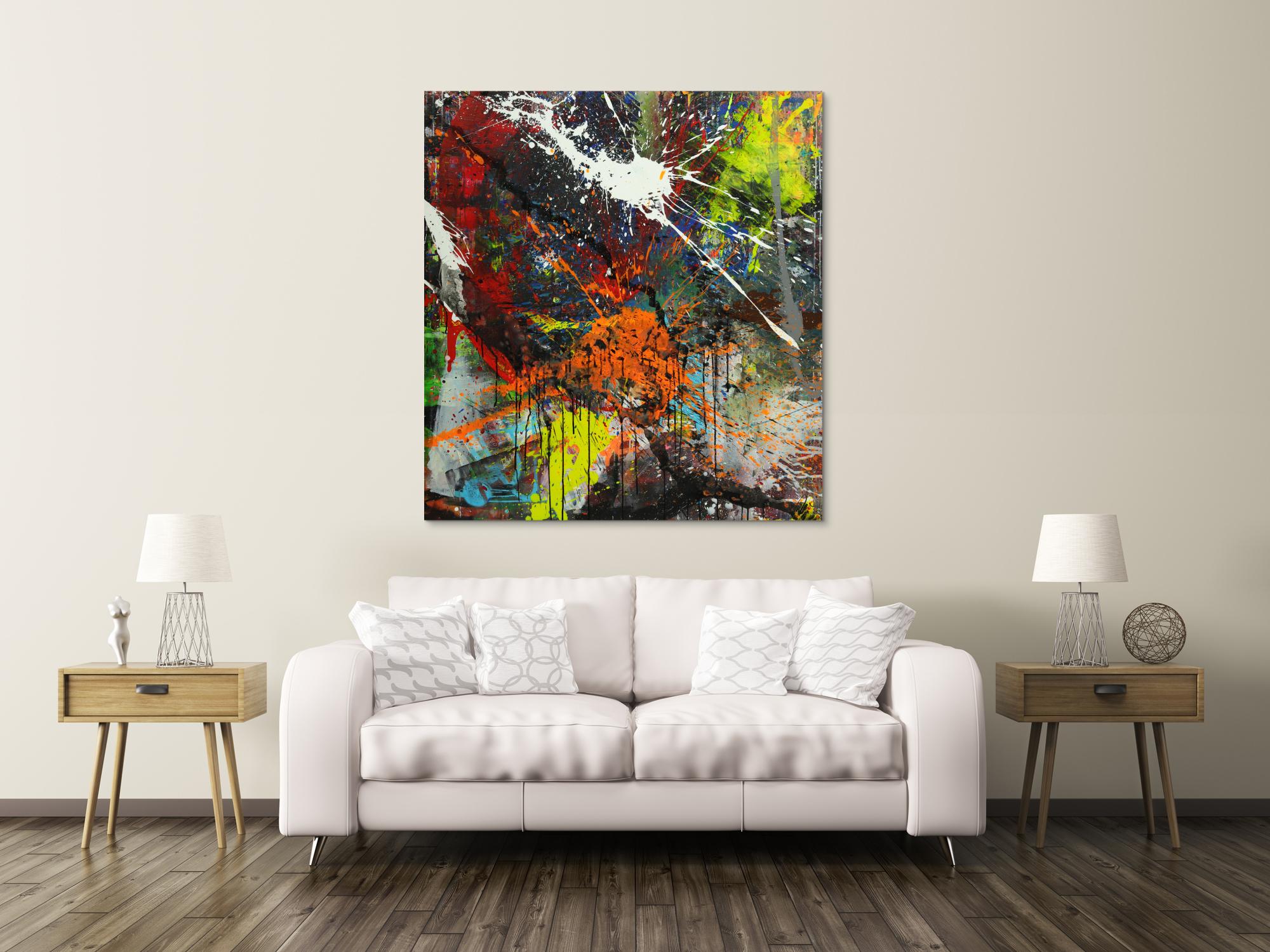 Abstraktes Gemälde bunt Action Painting Mischtechnik Modern Art auf Leinwand Hochformat