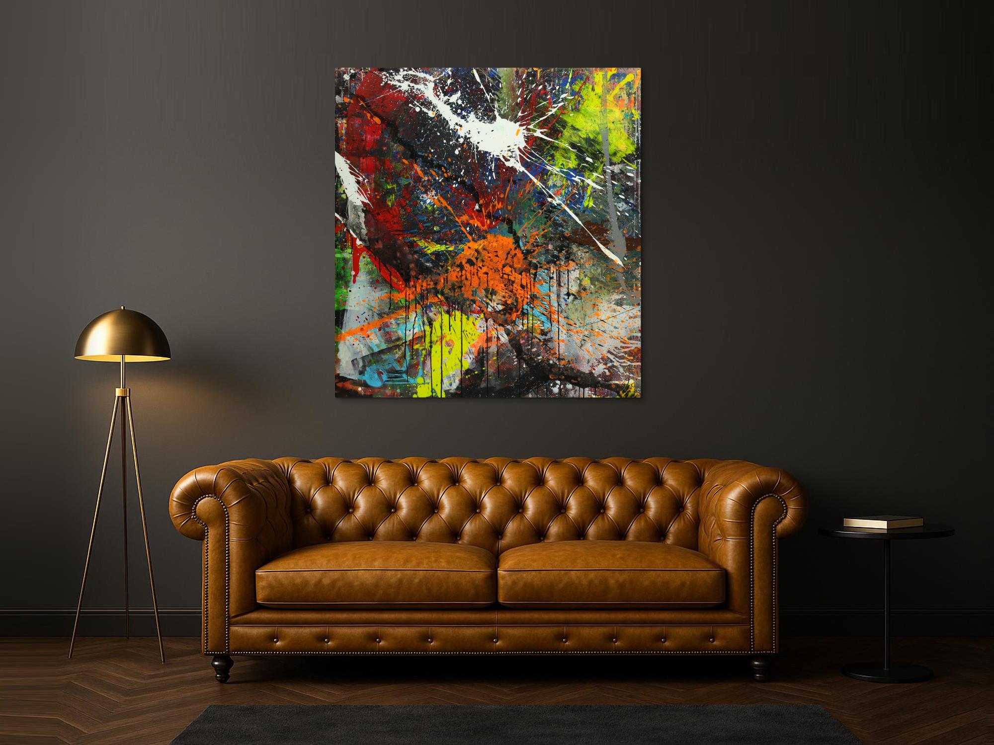 Abstraktes Gemälde bunt Action Painting Mischtechnik Modern Art auf Leinwand Hochformat