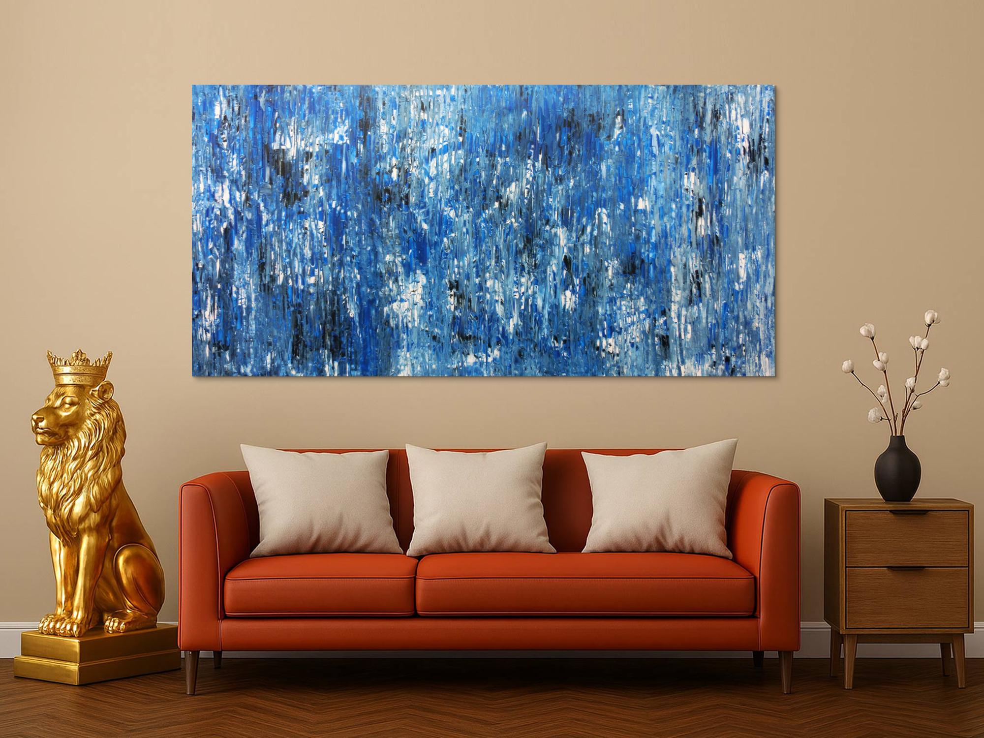 Abstraktes Acrylbild blau modern mit Muster