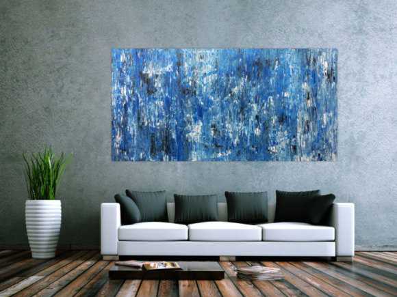 Abstraktes Acrylbild blau modern mit Muster