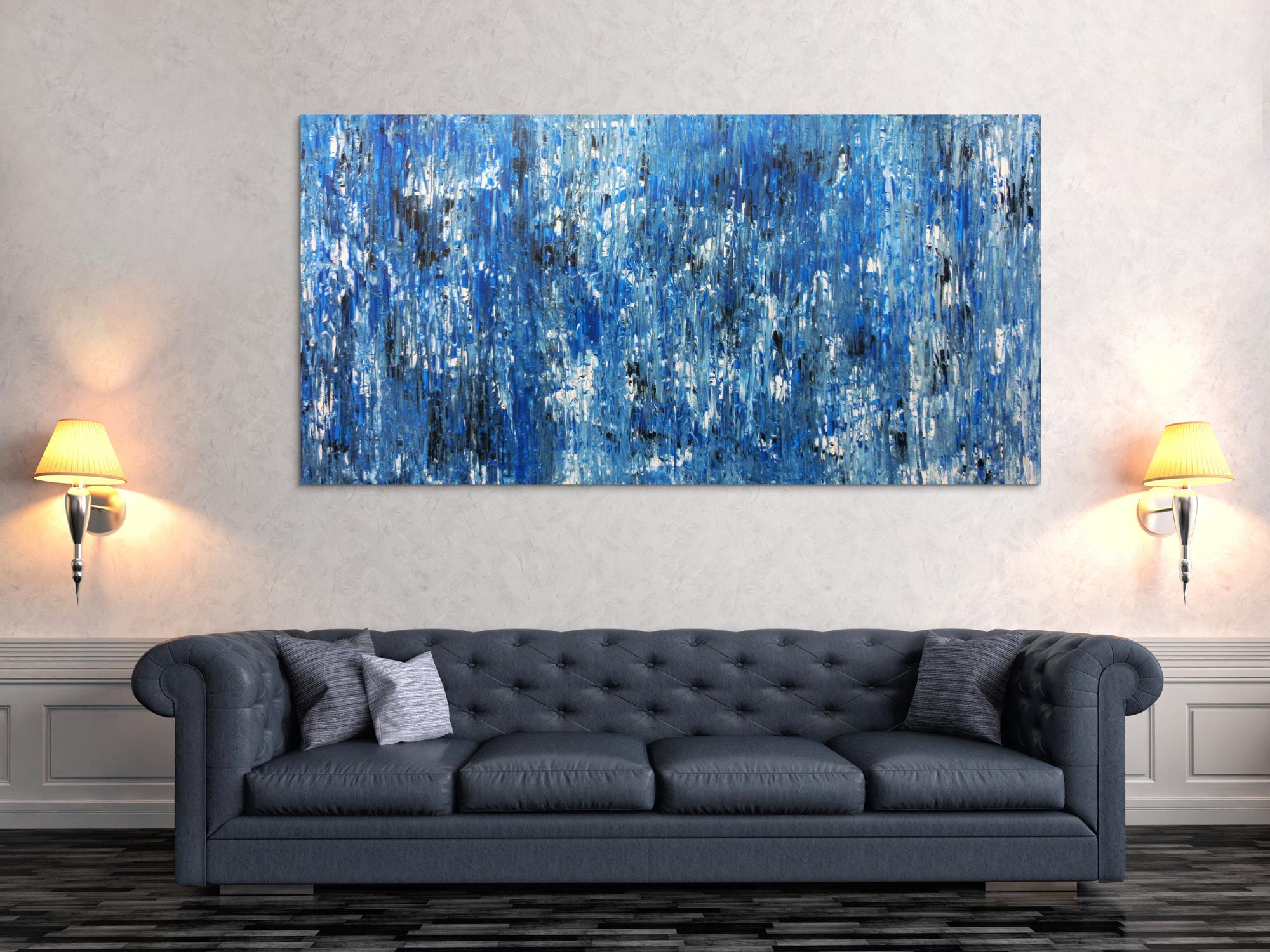 Abstraktes Acrylbild blau modern mit Muster