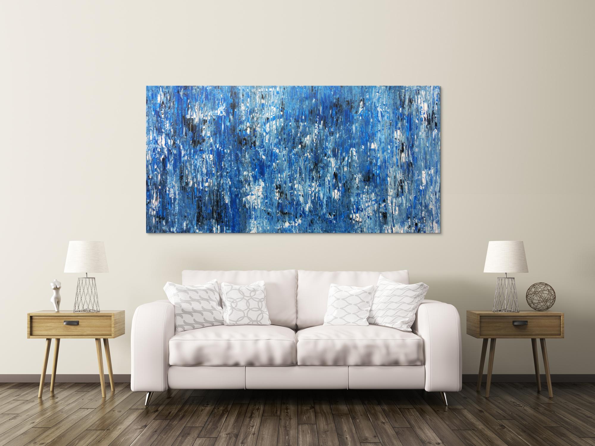 Abstraktes Acrylbild blau modern mit Muster