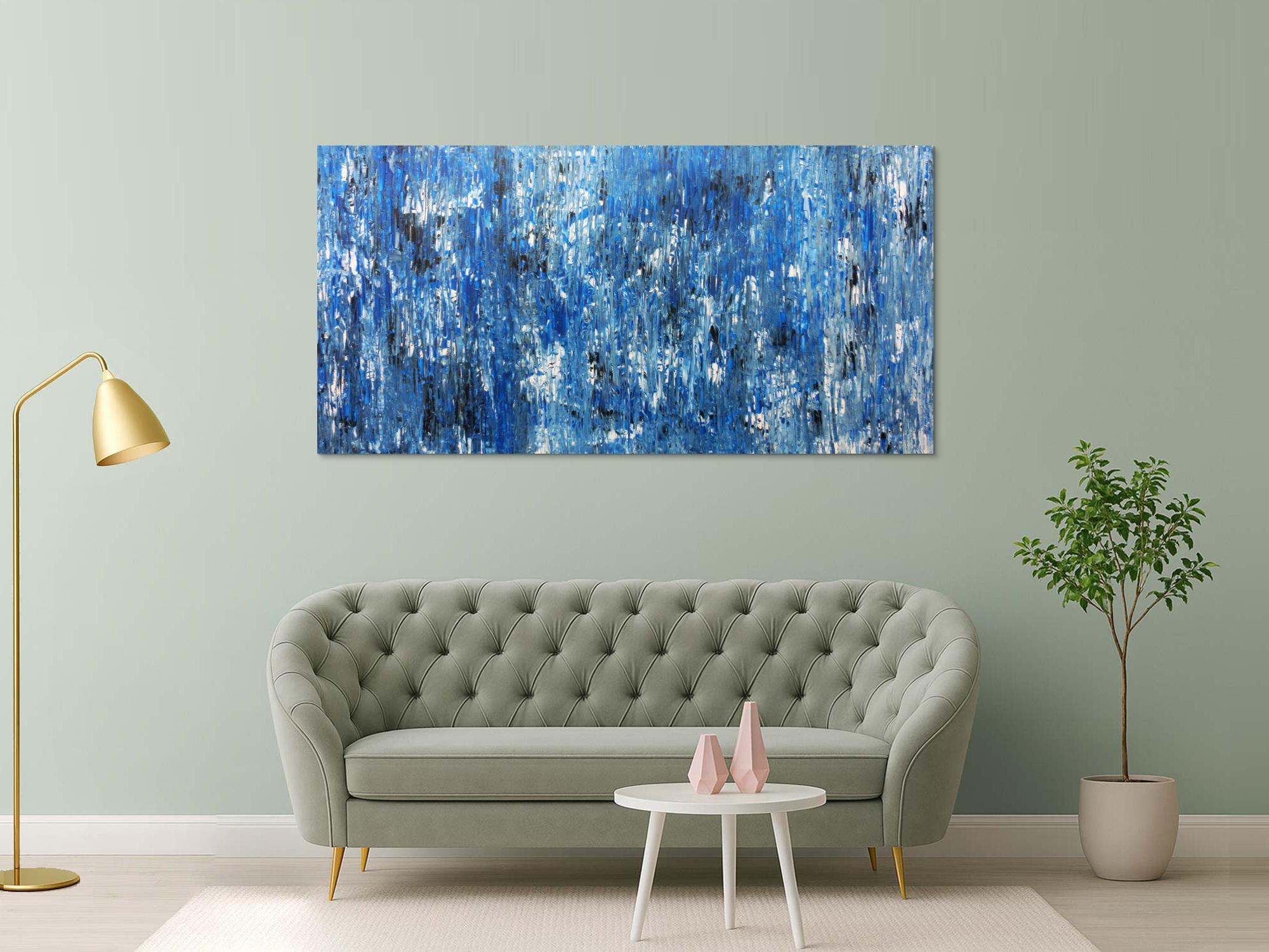 Abstraktes Acrylbild blau modern mit Muster