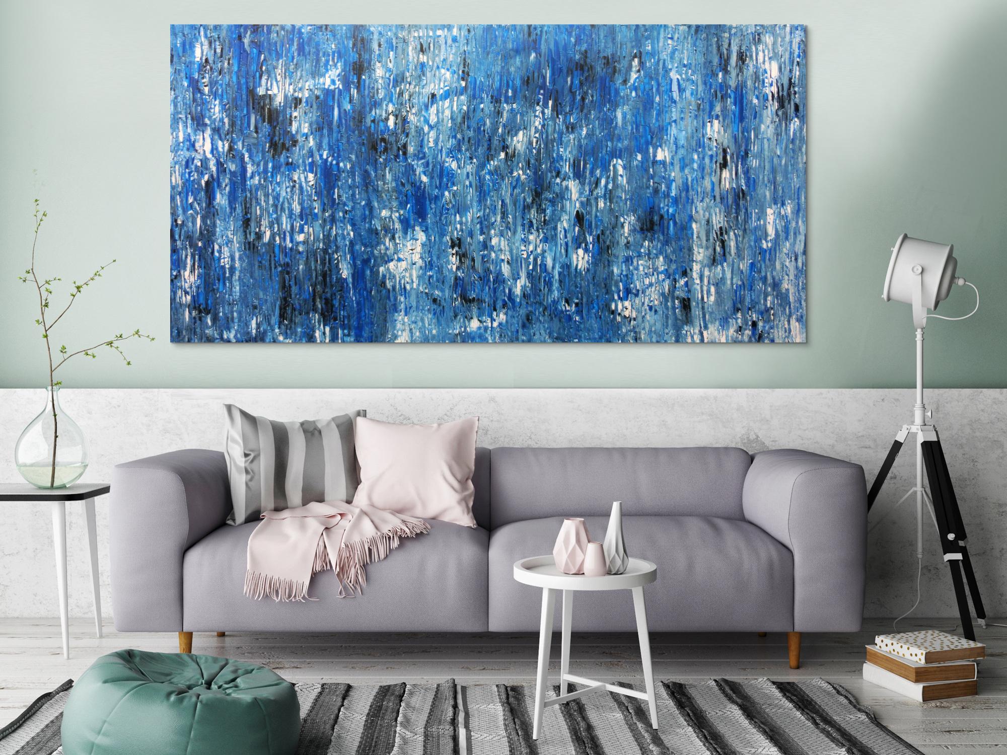 Abstraktes Acrylbild blau modern mit Muster