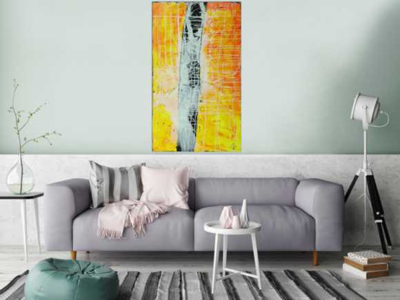 Abstraktes Gemälde minimalistisch gelb orange schwarz weiß handgemalt