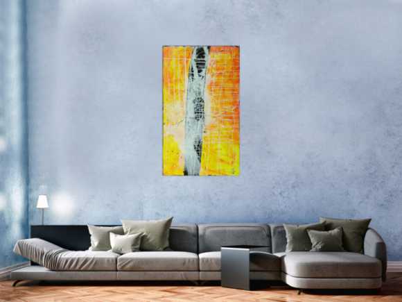 Abstraktes Gemälde minimalistisch gelb orange schwarz weiß handgemalt