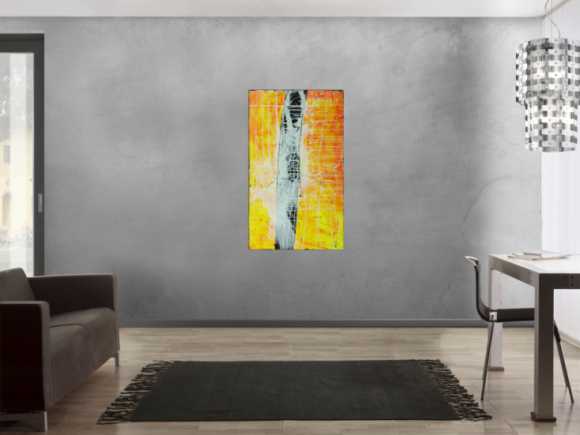 Abstraktes Gemälde minimalistisch gelb orange schwarz weiß handgemalt
