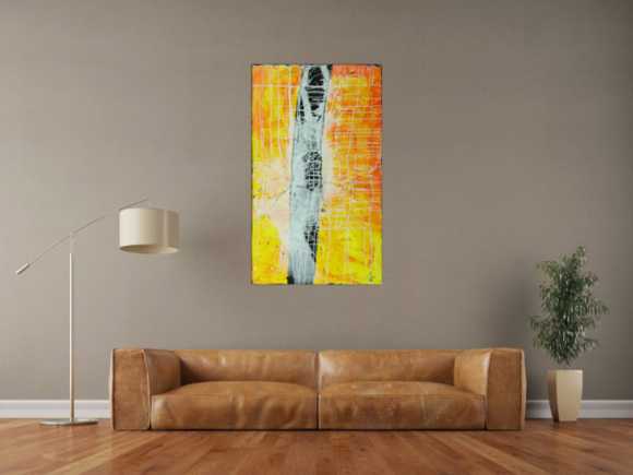 Abstraktes Gemälde minimalistisch gelb orange schwarz weiß handgemalt