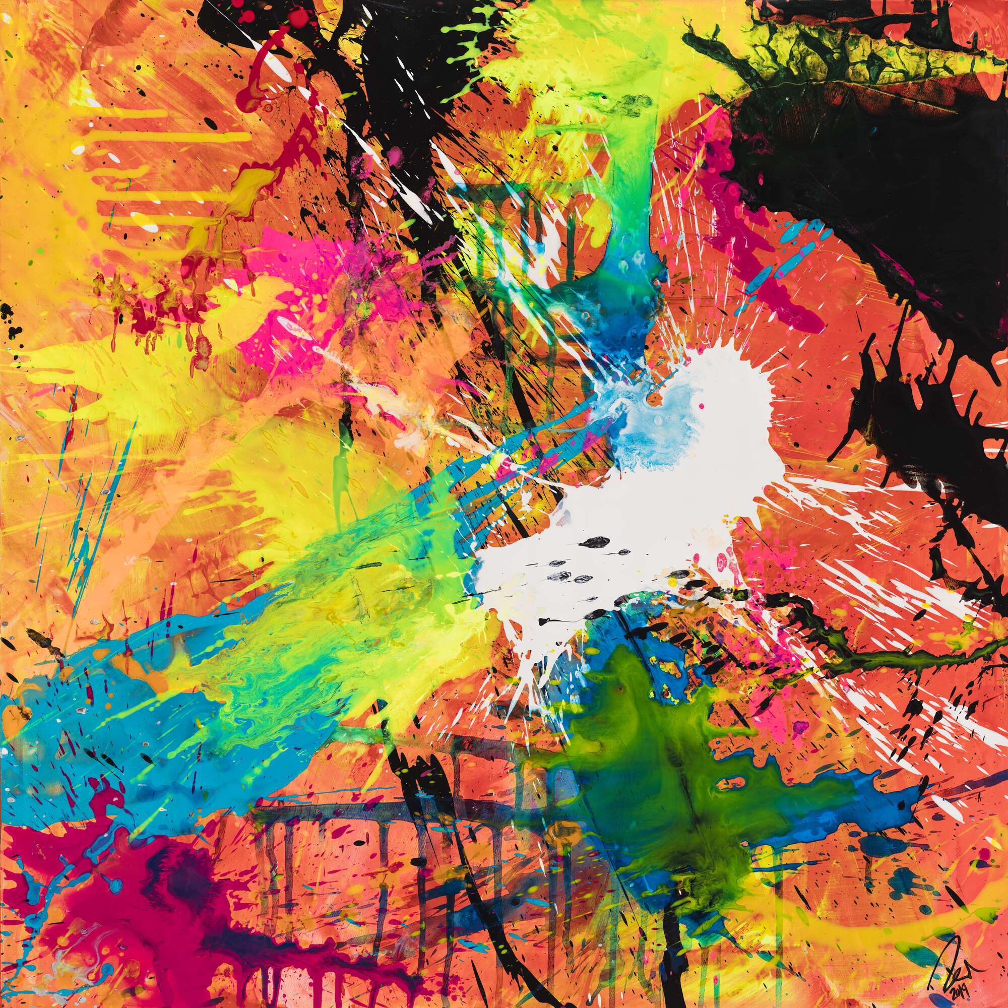 Original Gemälde abstrakt 100x100cm Action Painting expressionistisch auf Leinwand Mischtechnik rot schwarz braun Unikat