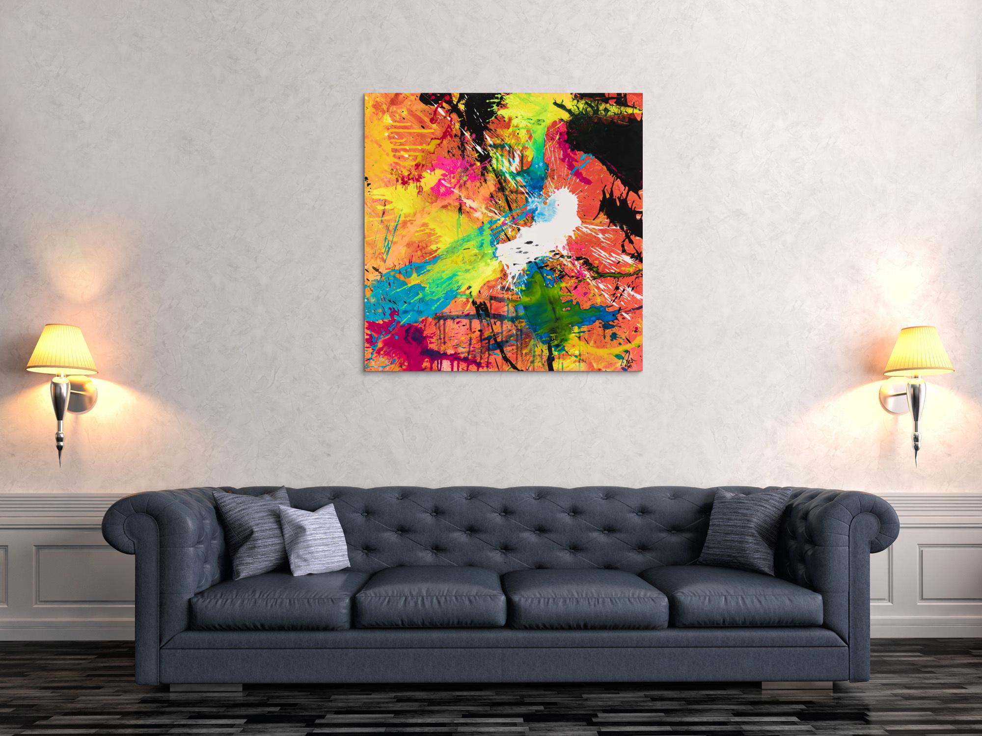 Original Gemälde abstrakt 100x100cm Action Painting expressionistisch auf Leinwand Mischtechnik rot schwarz braun Unikat