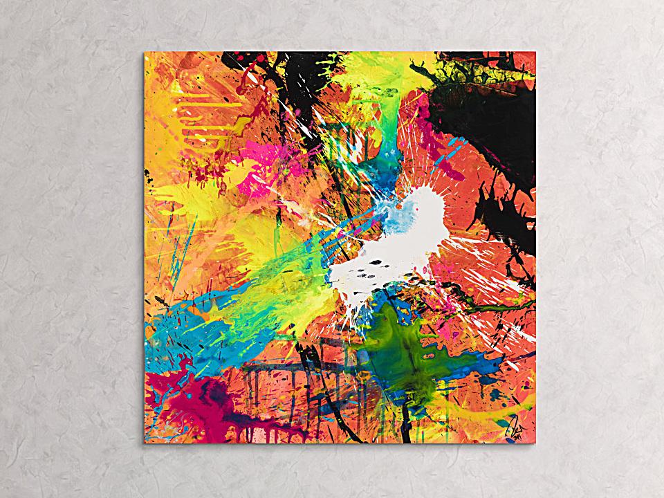 Original Gemälde abstrakt 100x100cm Action Painting expressionistisch auf Leinwand Mischtechnik rot schwarz braun Unikat