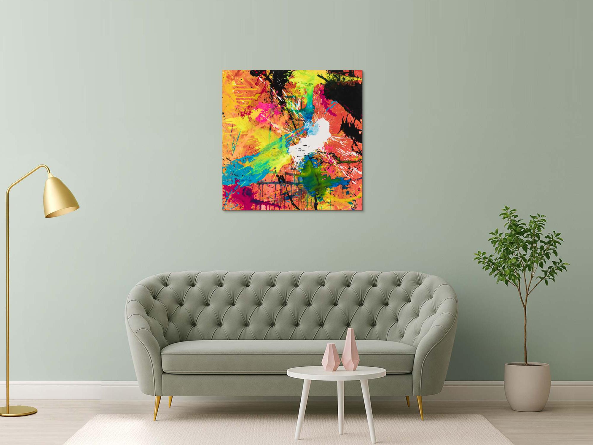 Original Gemälde abstrakt 100x100cm Action Painting expressionistisch auf Leinwand Mischtechnik rot schwarz braun Unikat