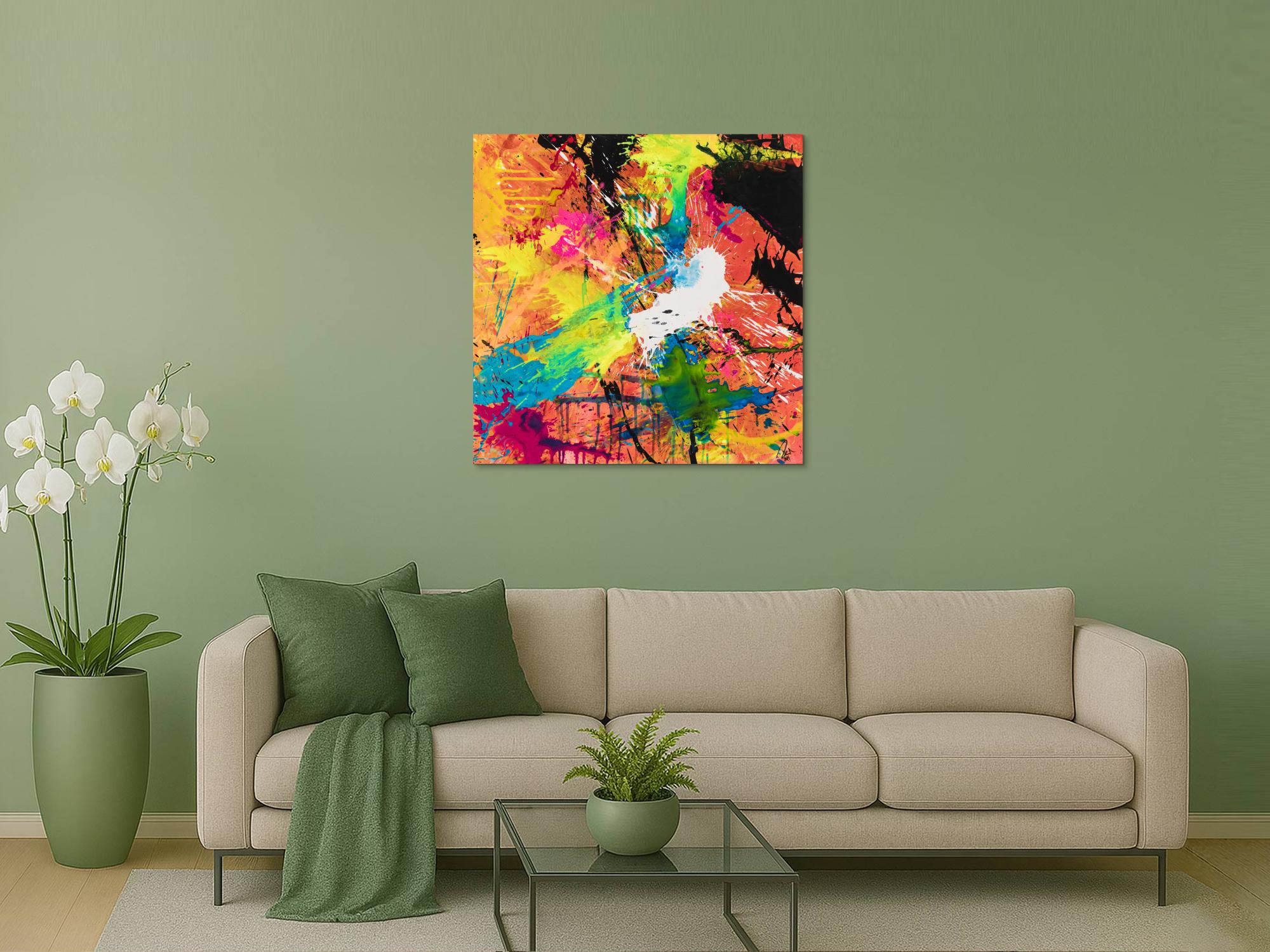 Original Gemälde abstrakt 100x100cm Action Painting expressionistisch auf Leinwand Mischtechnik rot schwarz braun Unikat