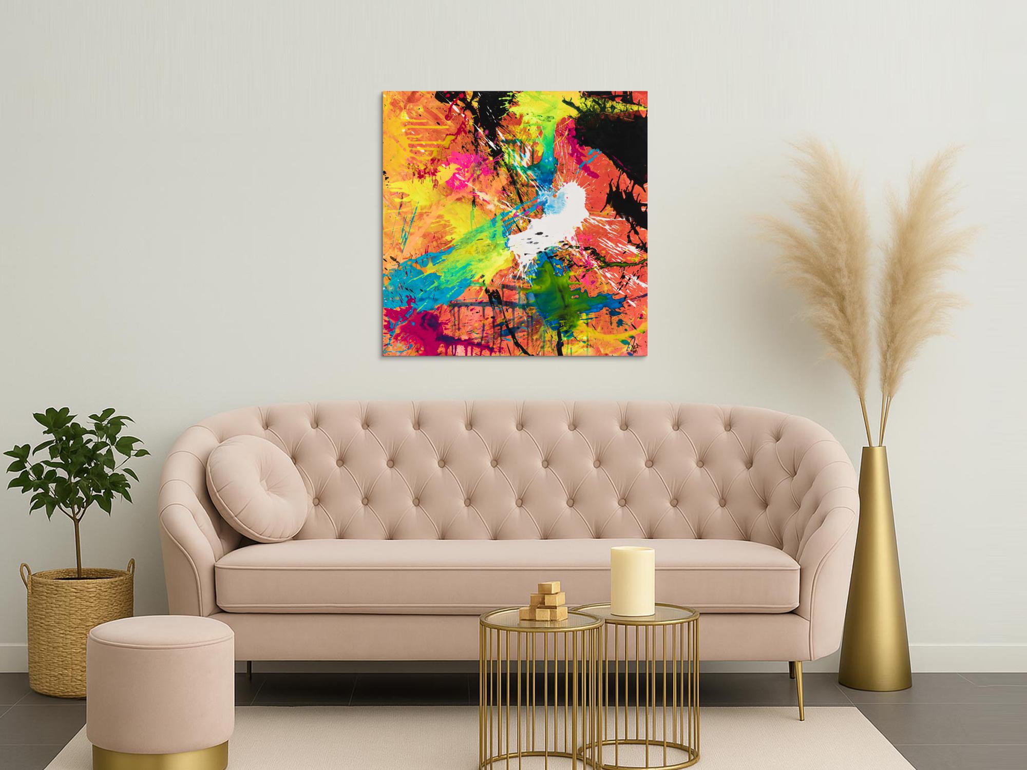 Original Gemälde abstrakt 100x100cm Action Painting expressionistisch auf Leinwand Mischtechnik rot schwarz braun Unikat