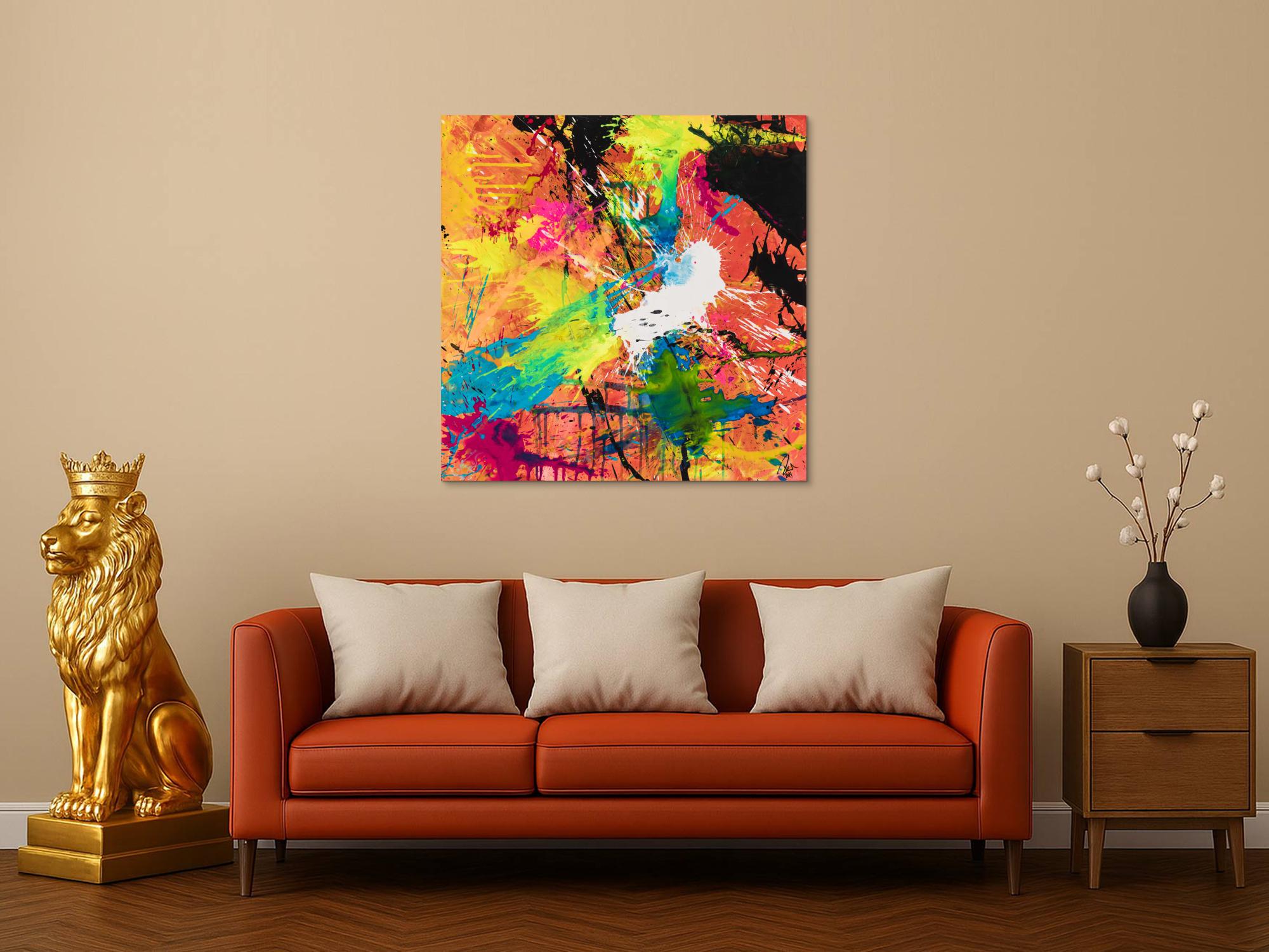 Original Gemälde abstrakt 100x100cm Action Painting expressionistisch auf Leinwand Mischtechnik rot schwarz braun Unikat