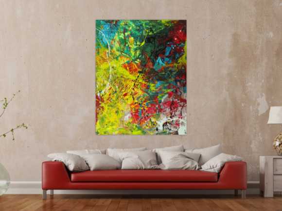 Abstraktes Gemälde Action Painting Modern Art auf Leinwand handgemalt sehr bunt