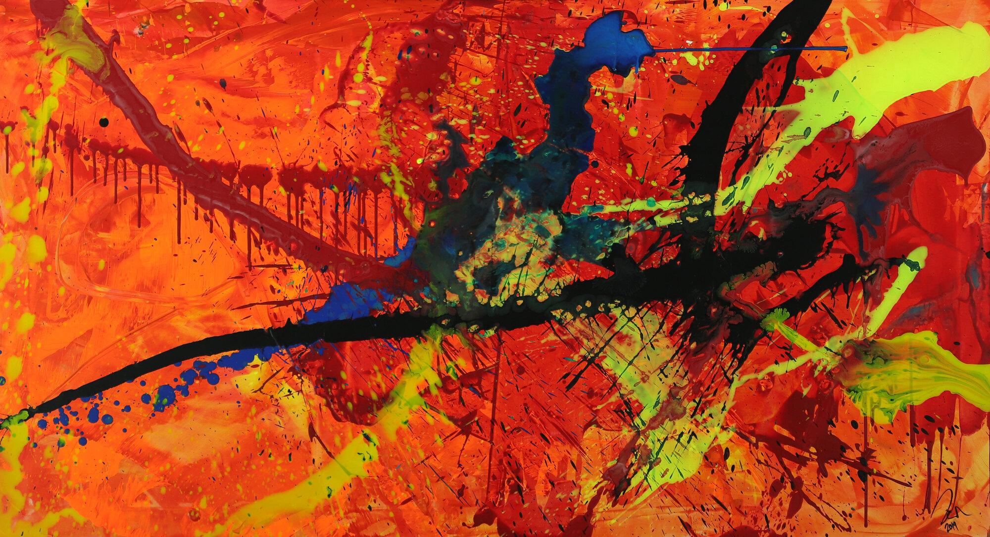 Abstraktes Gemälde Modern Art auf Leinwand handgemalt in XXL Action Paiting