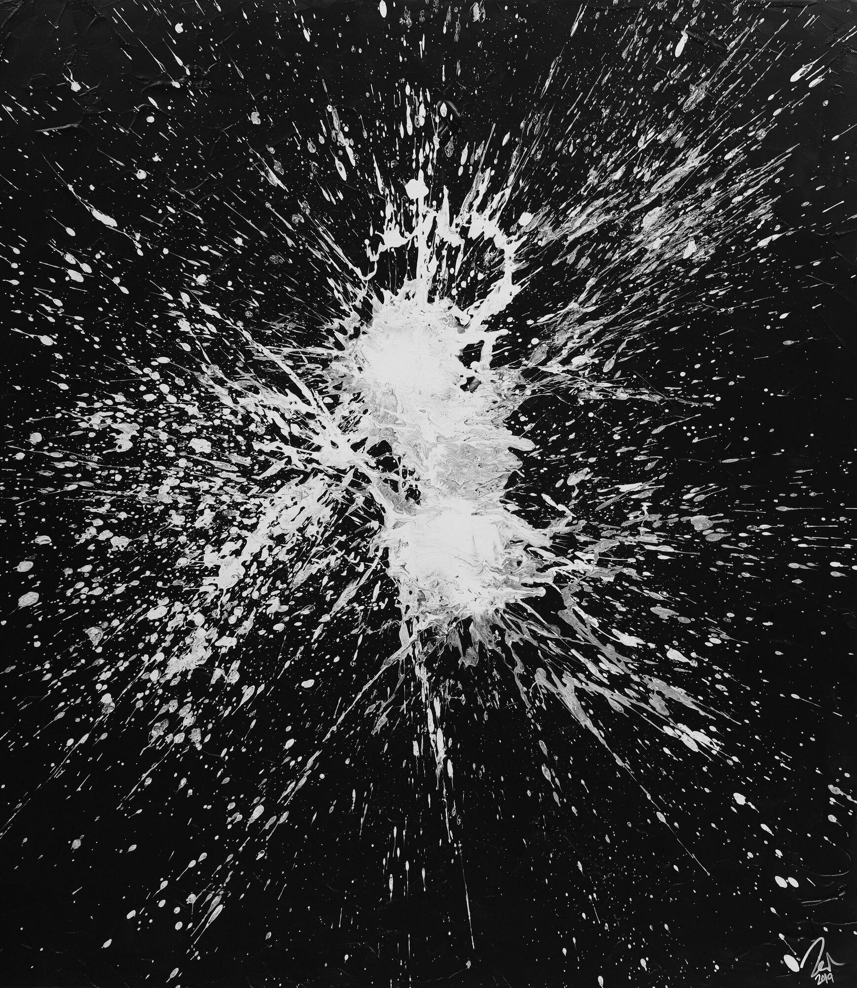 Abstraktes Gemälde schwarz weiß minimalistisch Acryl auf Leinwand handgemält 