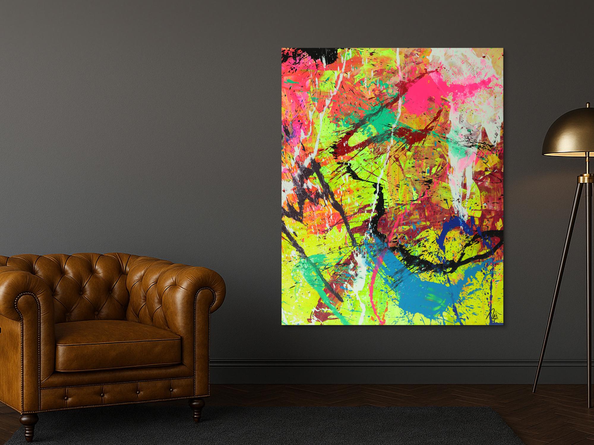 Abstraktes Gemälde auf Leinwand Modern Art Action Paiting Hochformat handgemalt