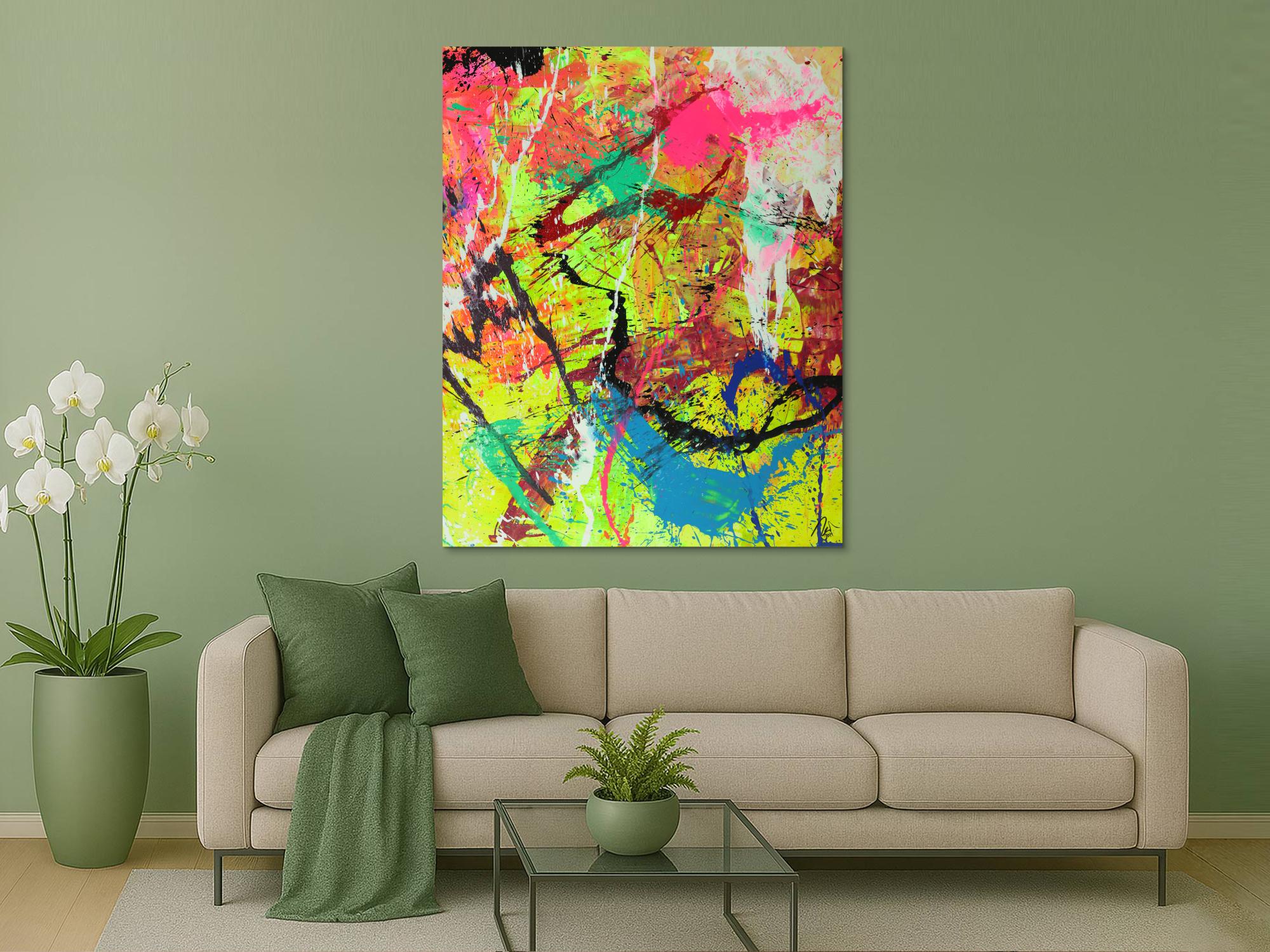 Abstraktes Gemälde auf Leinwand Modern Art Action Paiting Hochformat handgemalt