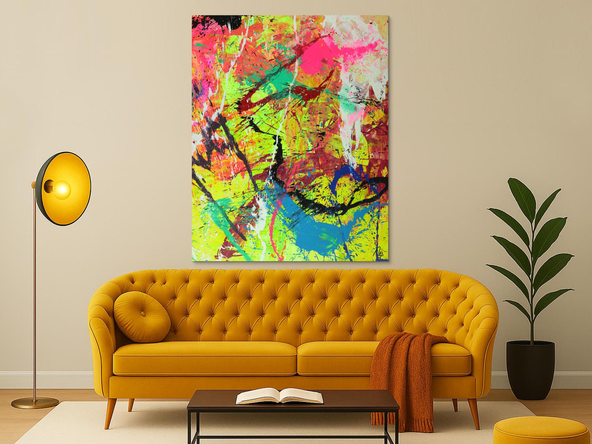 Abstraktes Gemälde auf Leinwand Modern Art Action Paiting Hochformat handgemalt