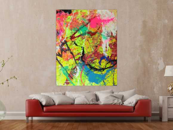 Abstraktes Gemälde auf Leinwand Modern Art Action Paiting Hochformat handgemalt