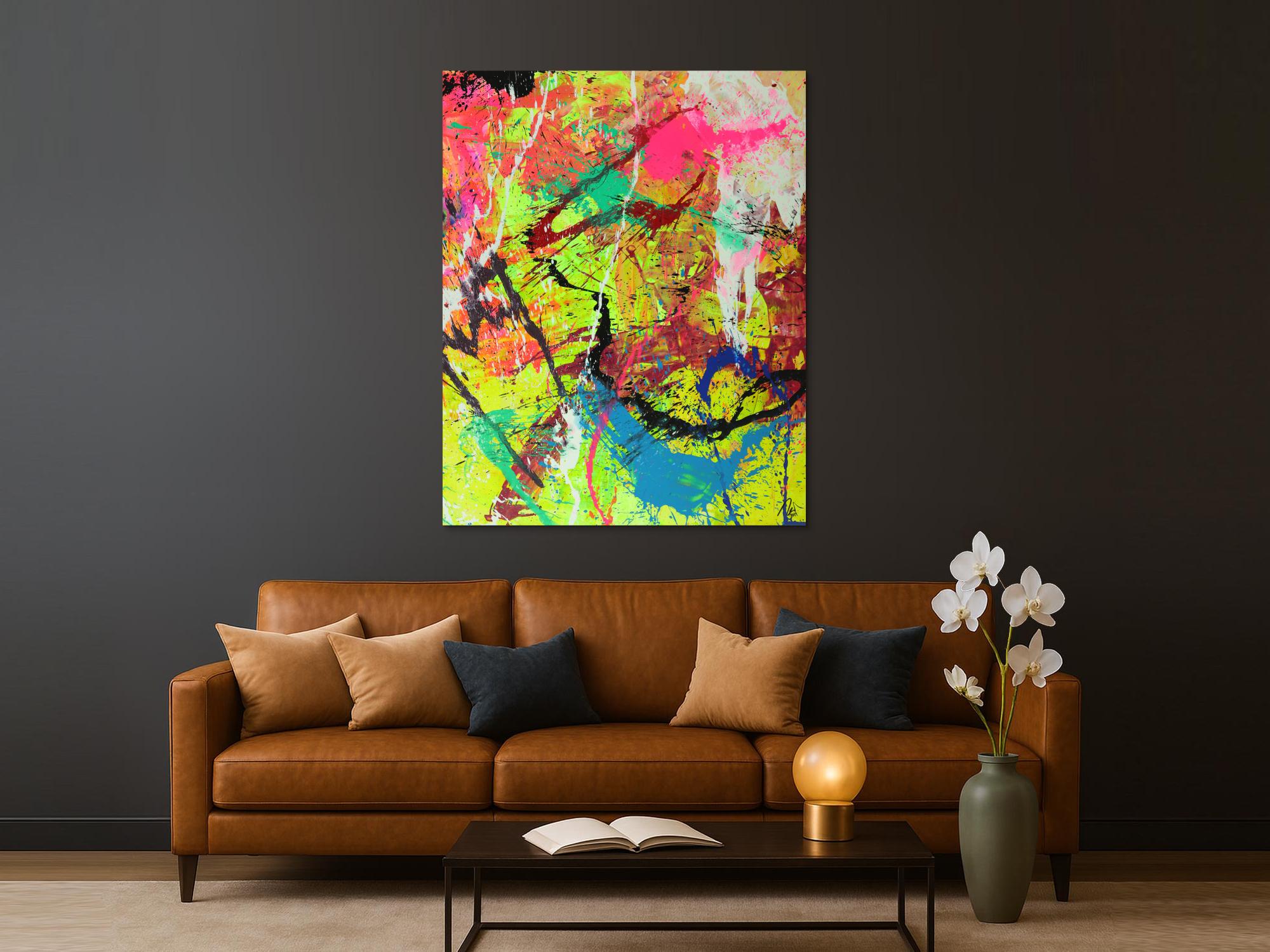 Abstraktes Gemälde auf Leinwand Modern Art Action Paiting Hochformat handgemalt