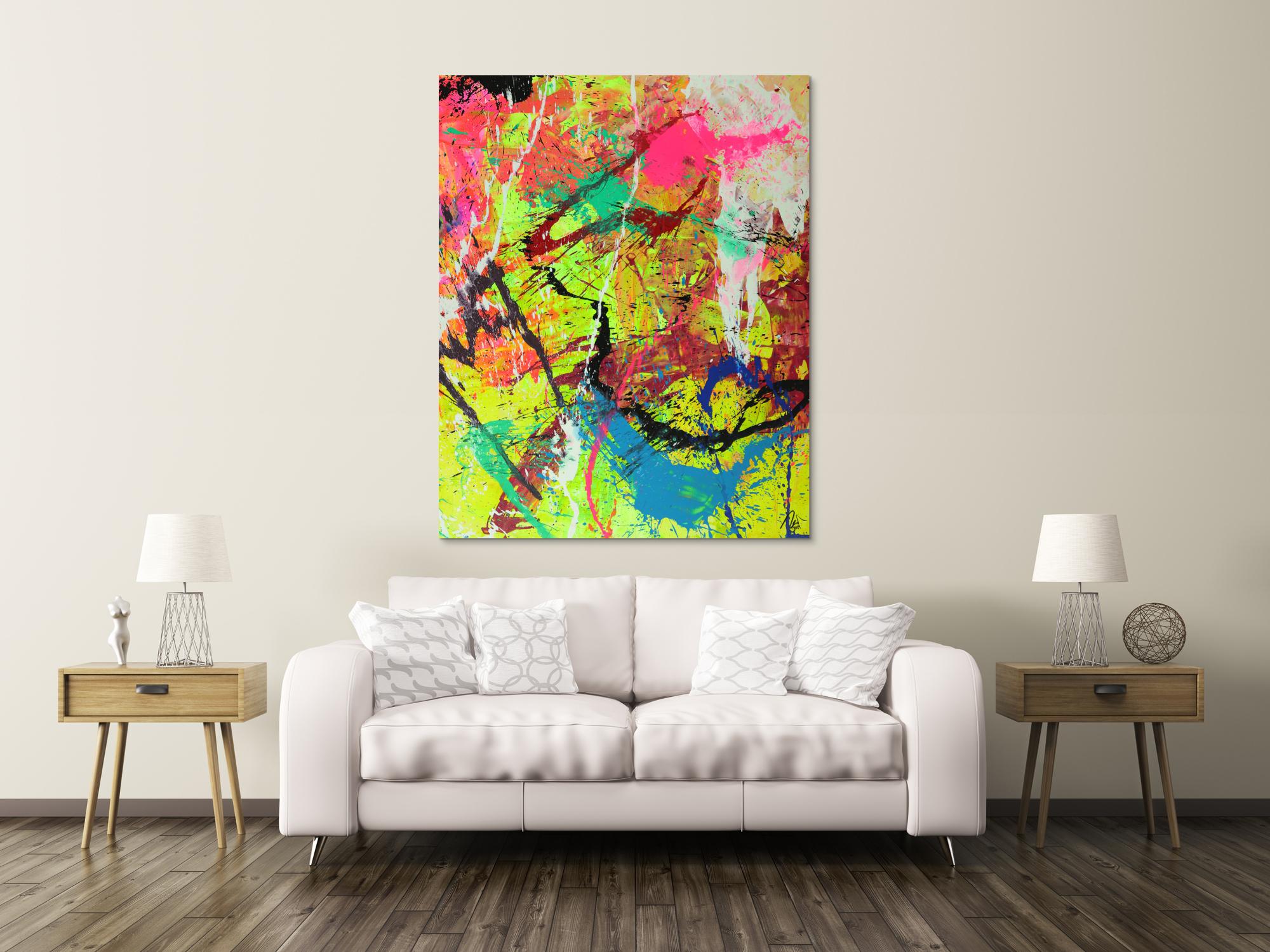 Abstraktes Gemälde auf Leinwand Modern Art Action Paiting Hochformat handgemalt