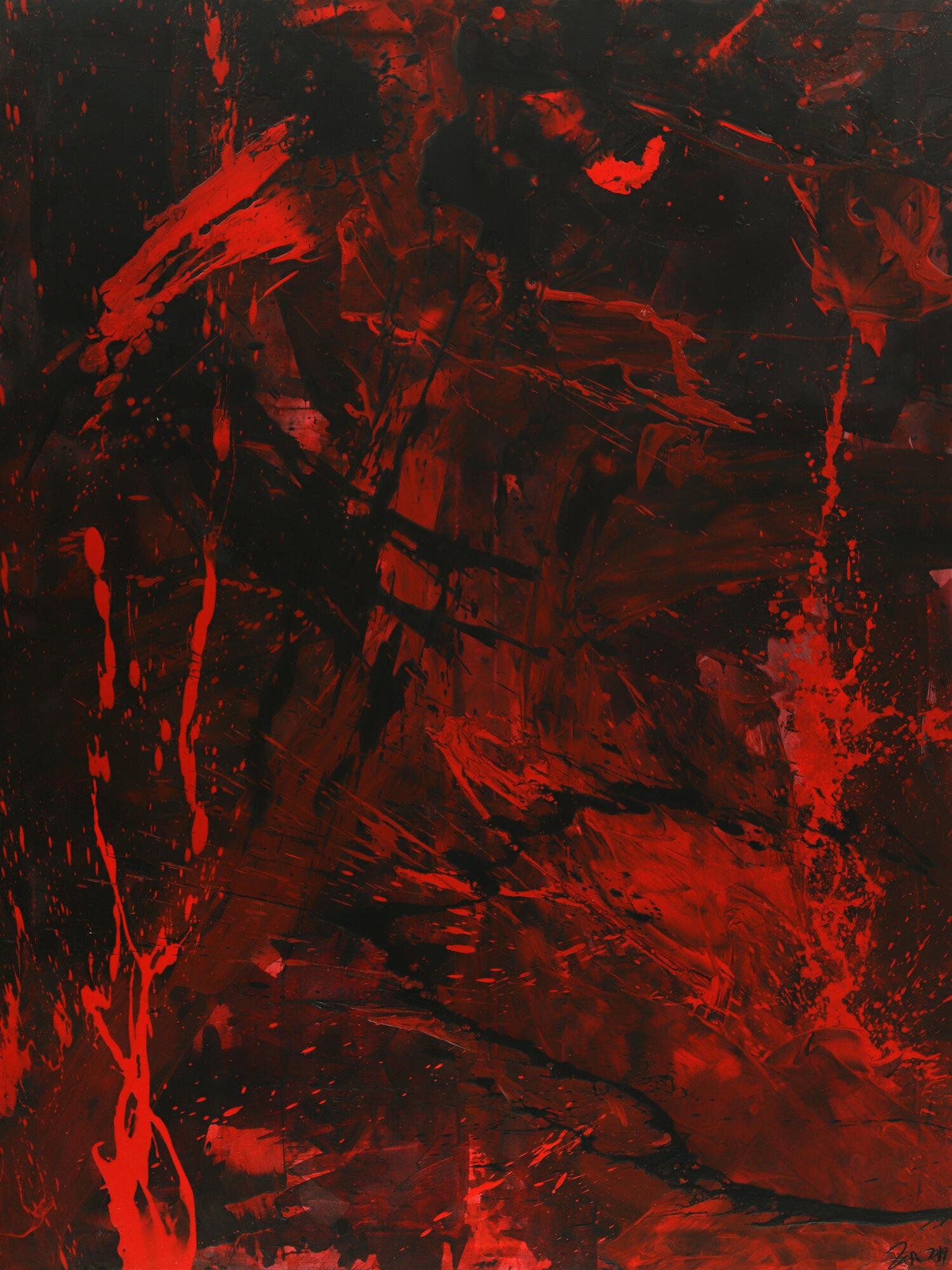 Abstraktes Gemälde rot schwarz Action Painting Modern Art handgemalt zeitgenössisch