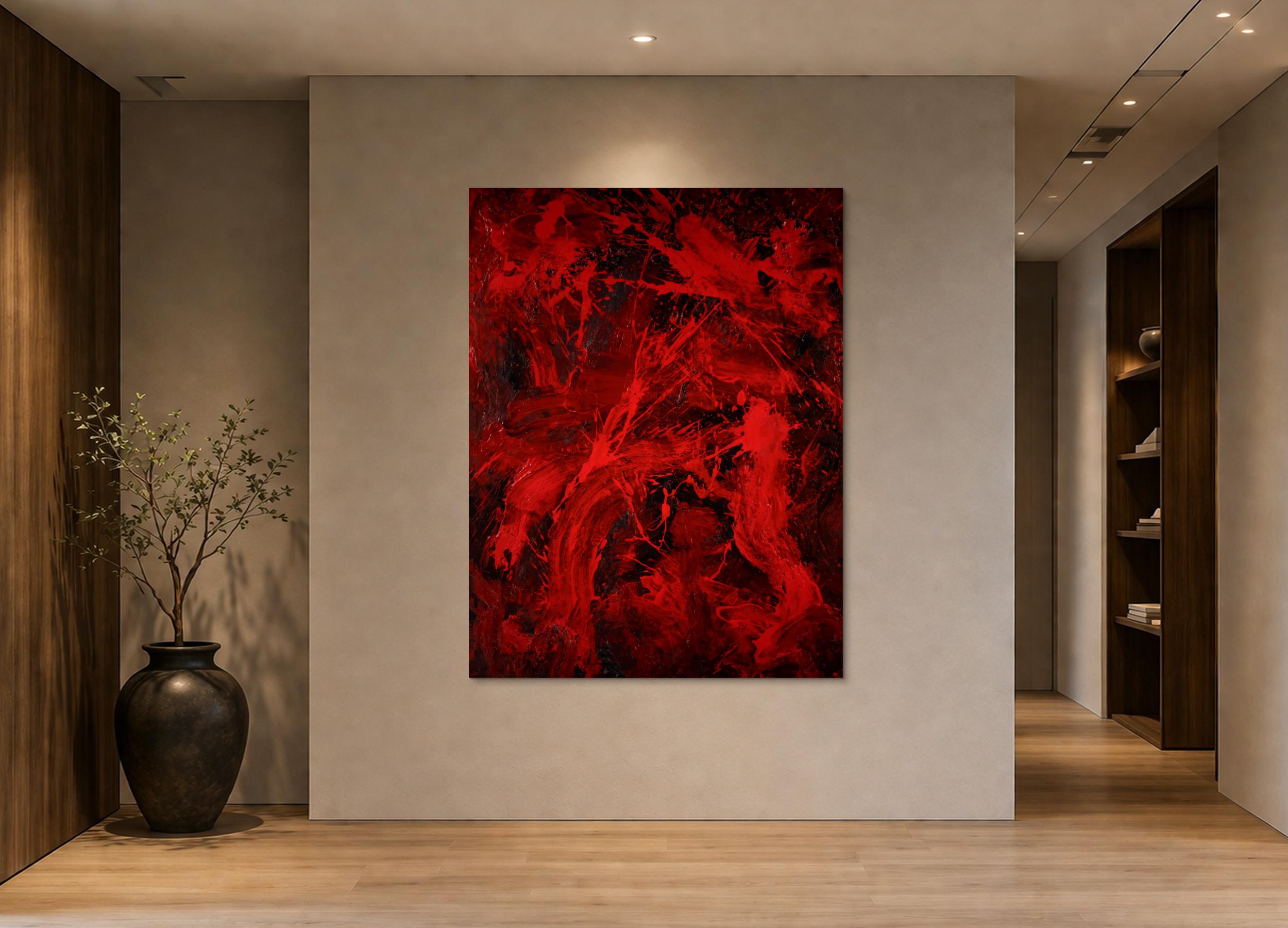 Abstraktes Gemälde rot schwarz Action Painting Modern Art handgemalt zeitgenössisch
