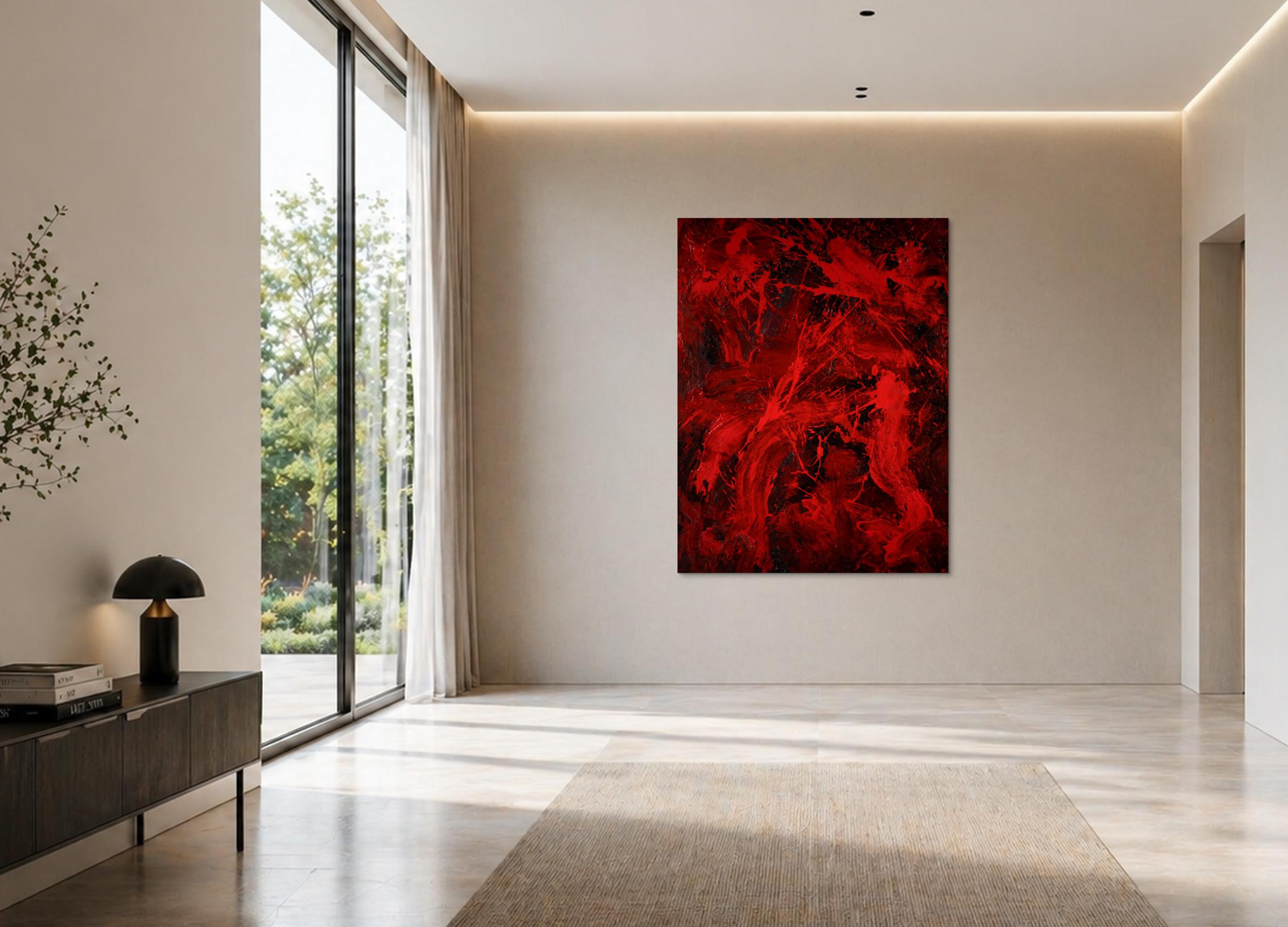 Abstraktes Gemälde rot schwarz Action Painting Modern Art handgemalt zeitgenössisch
