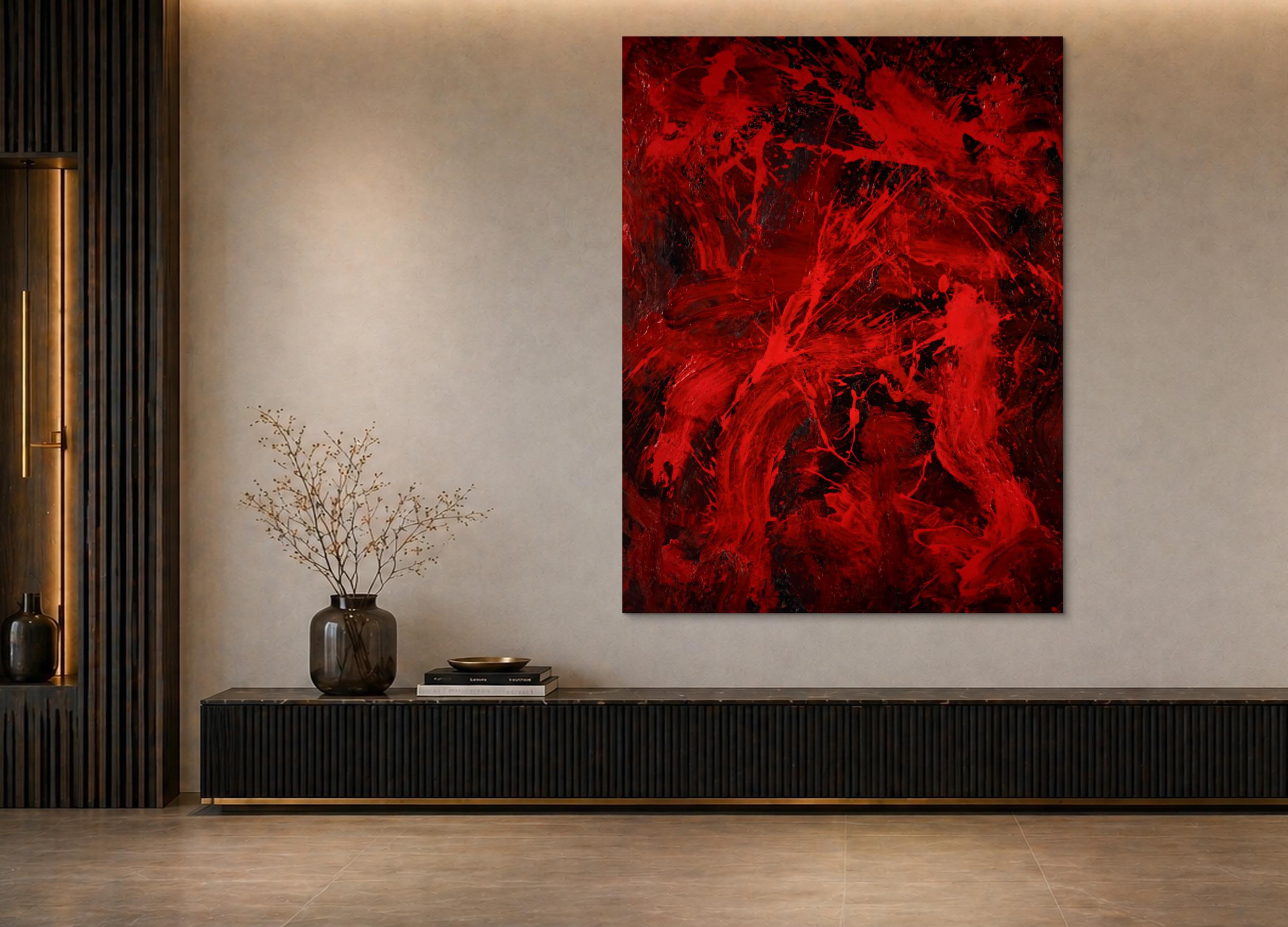 Abstraktes Gemälde rot schwarz Action Painting Modern Art handgemalt zeitgenössisch