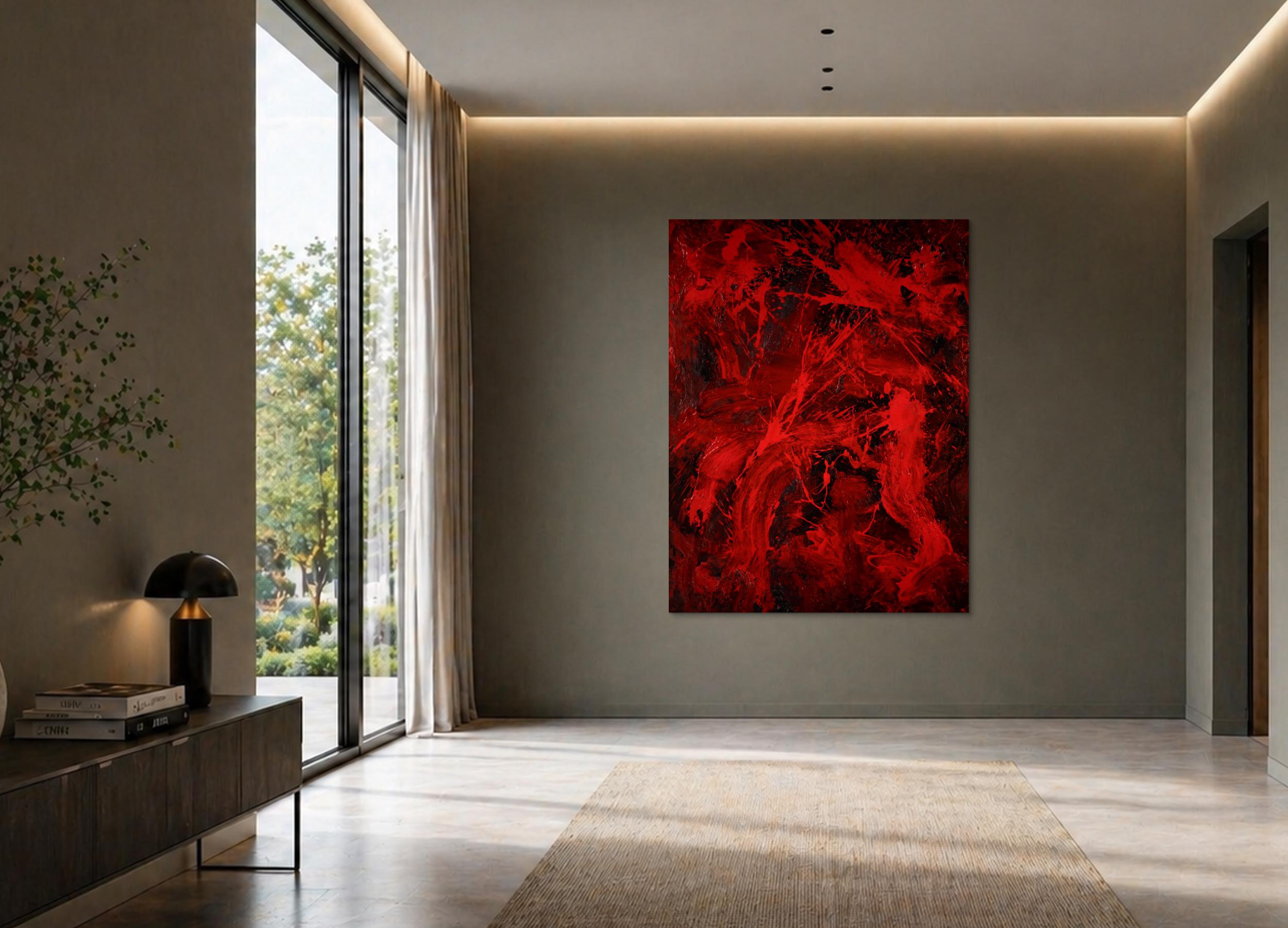 Abstraktes Gemälde rot schwarz Action Painting Modern Art handgemalt zeitgenössisch