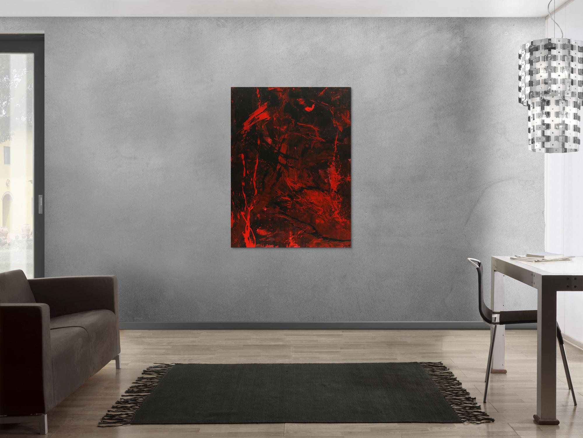 Abstraktes Gemälde rot schwarz Action Painting Modern Art handgemalt zeitgenössisch