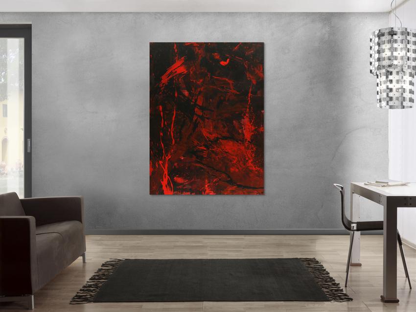 Abstraktes Gemälde rot schwarz Action Painting Modern Art handgemalt zeitgenössisch