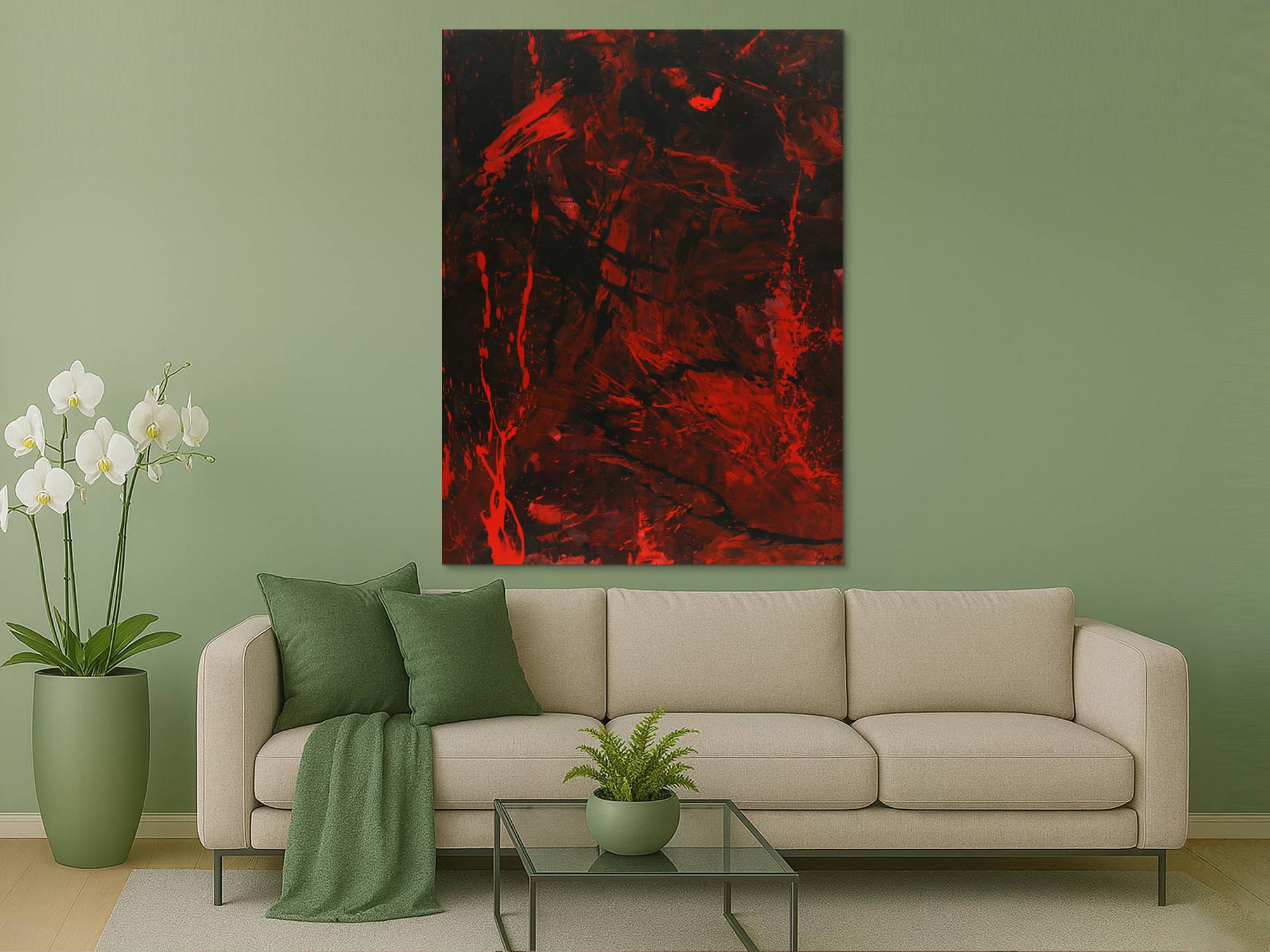 Abstraktes Gemälde rot schwarz Action Painting Modern Art handgemalt zeitgenössisch