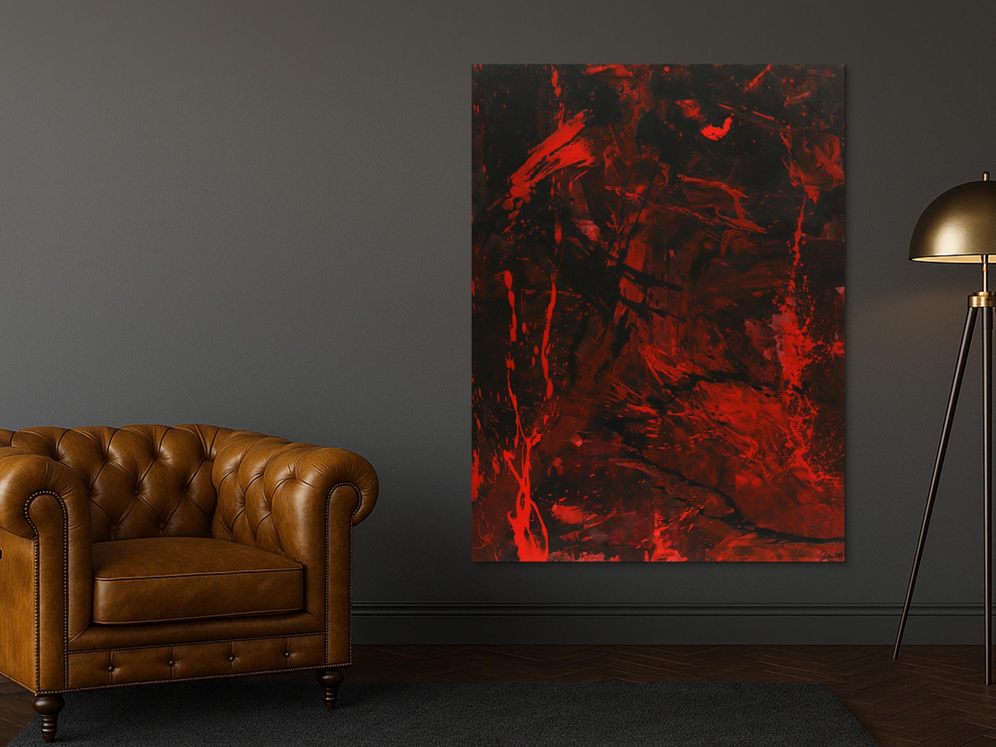 Abstraktes Gemälde rot schwarz Action Painting Modern Art handgemalt zeitgenössisch