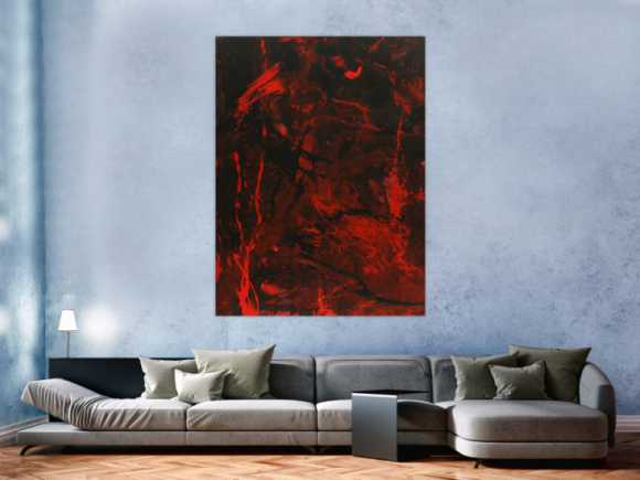 Abstraktes Gemälde rot schwarz Action Painting Modern Art handgemalt zeitgenössisch