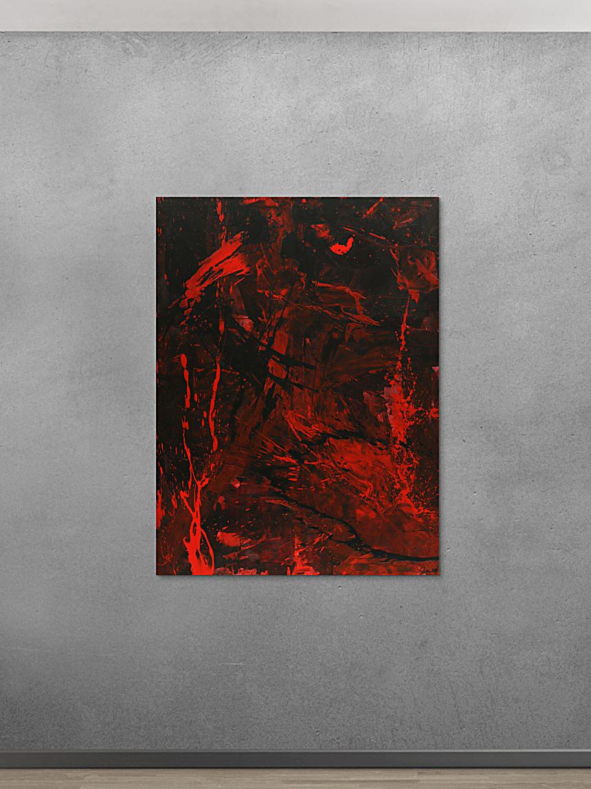 Abstraktes Gemälde rot schwarz Action Painting Modern Art handgemalt zeitgenössisch