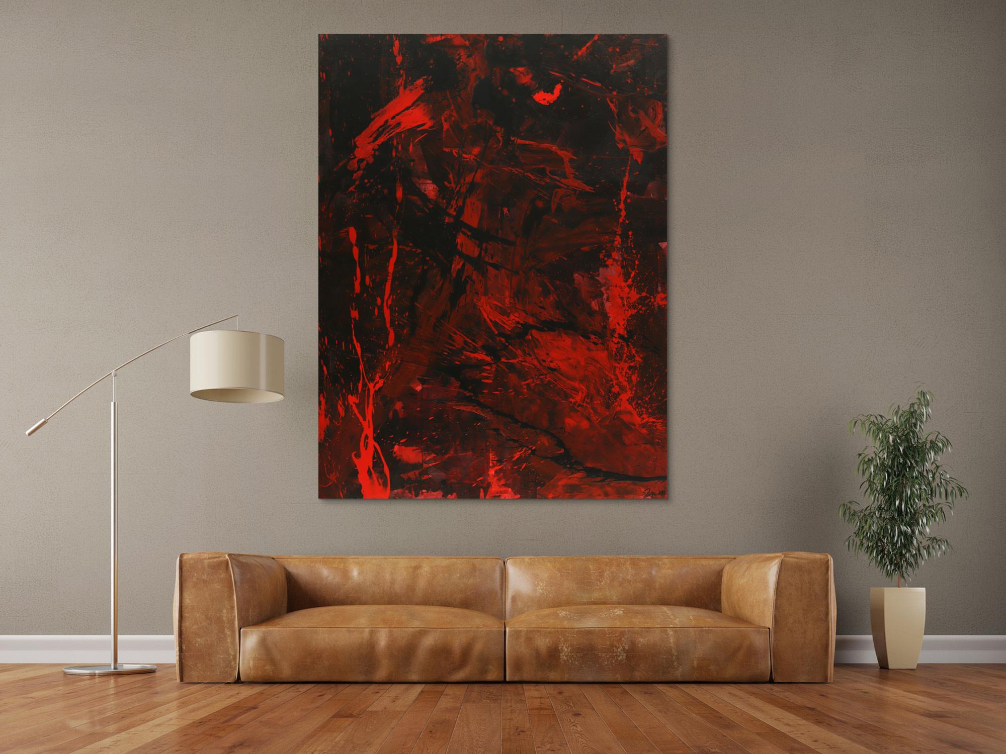 Abstraktes Gemälde rot schwarz Action Painting Modern Art handgemalt zeitgenössisch
