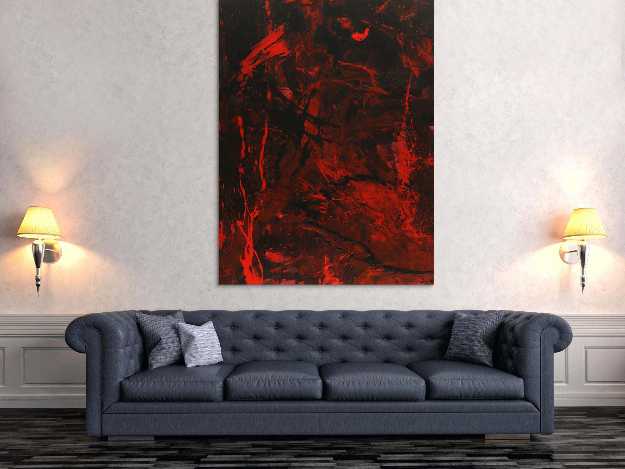 Abstraktes Gemälde rot schwarz Action Painting Modern Art handgemalt zeitgenössisch