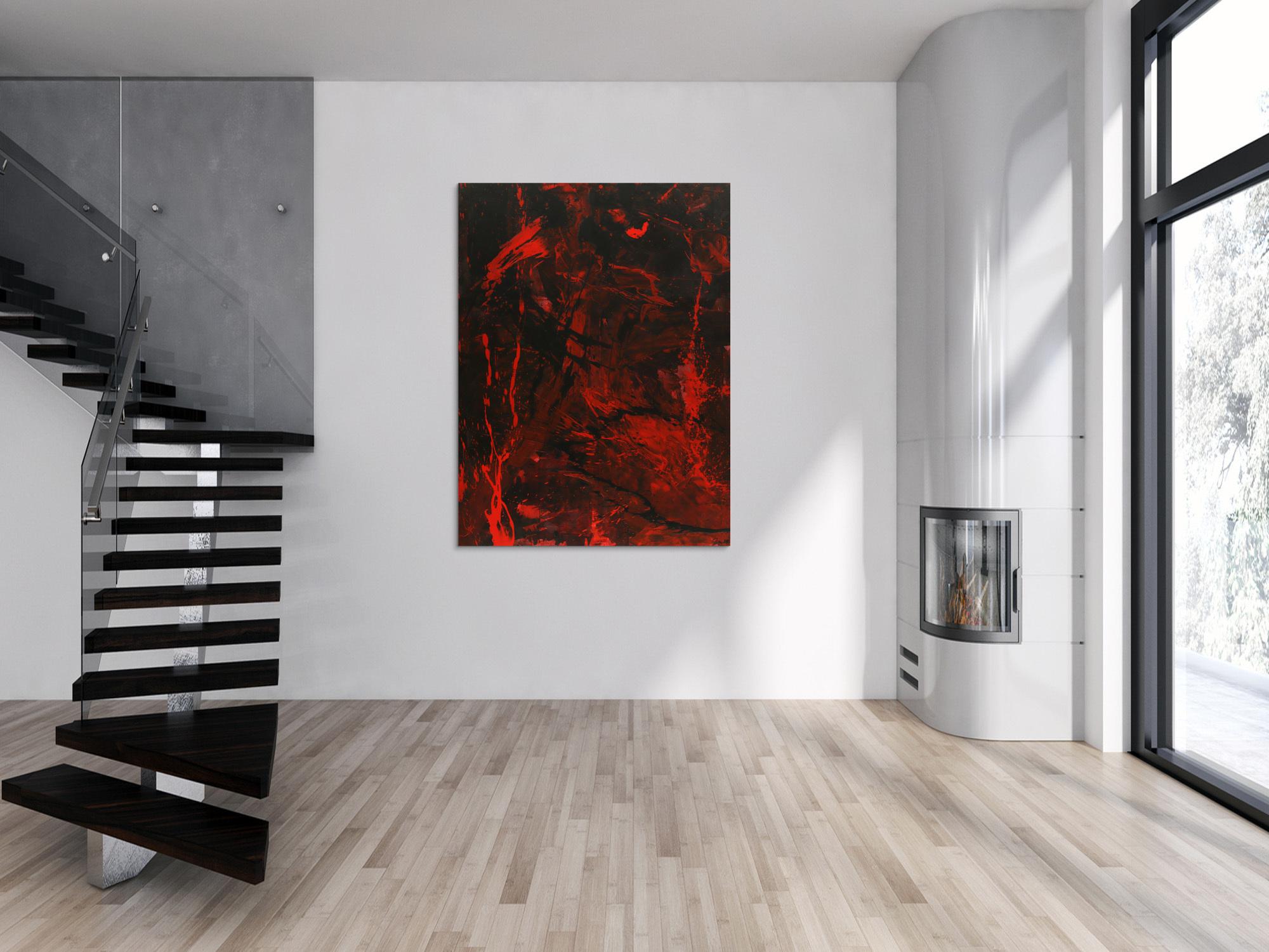 Abstraktes Gemälde rot schwarz Action Painting Modern Art handgemalt zeitgenössisch