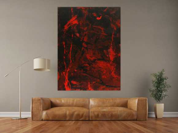 Abstraktes Gemälde rot schwarz Action Painting Modern Art handgemalt ...