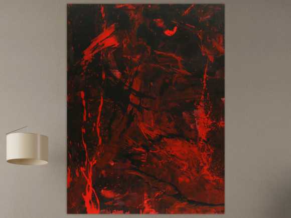 Abstraktes Gemälde rot schwarz Action Painting Modern Art handgemalt zeitgenössisch