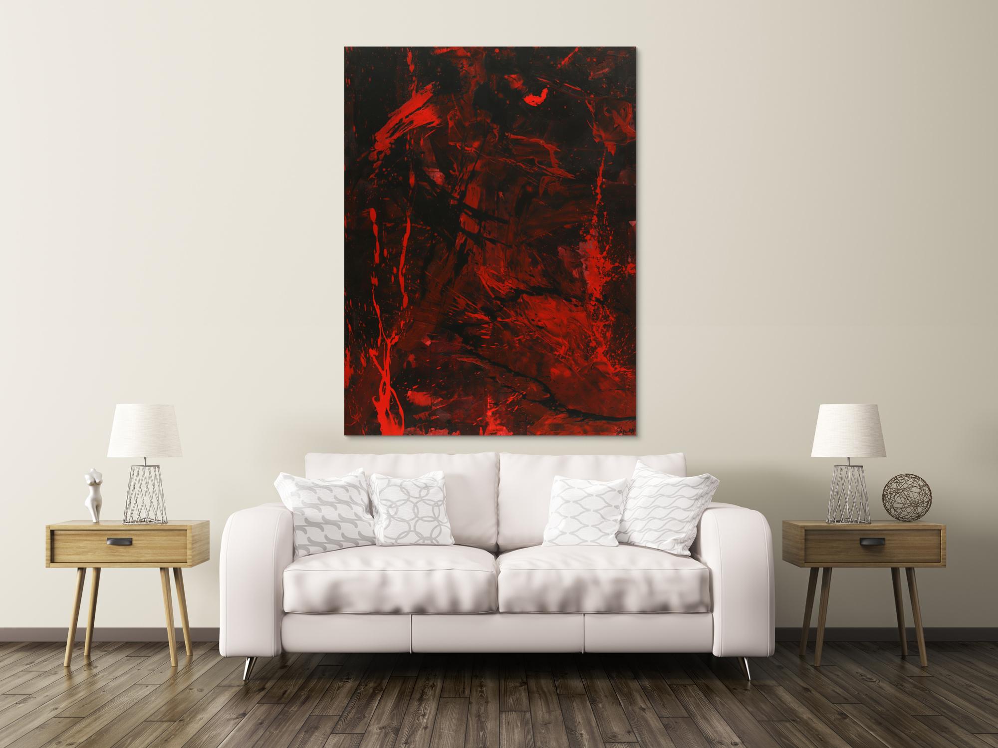 Abstraktes Gemälde rot schwarz Action Painting Modern Art handgemalt zeitgenössisch