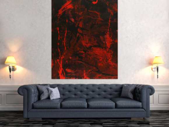 Abstraktes Gemälde rot schwarz Action Painting Modern Art handgemalt zeitgenössisch