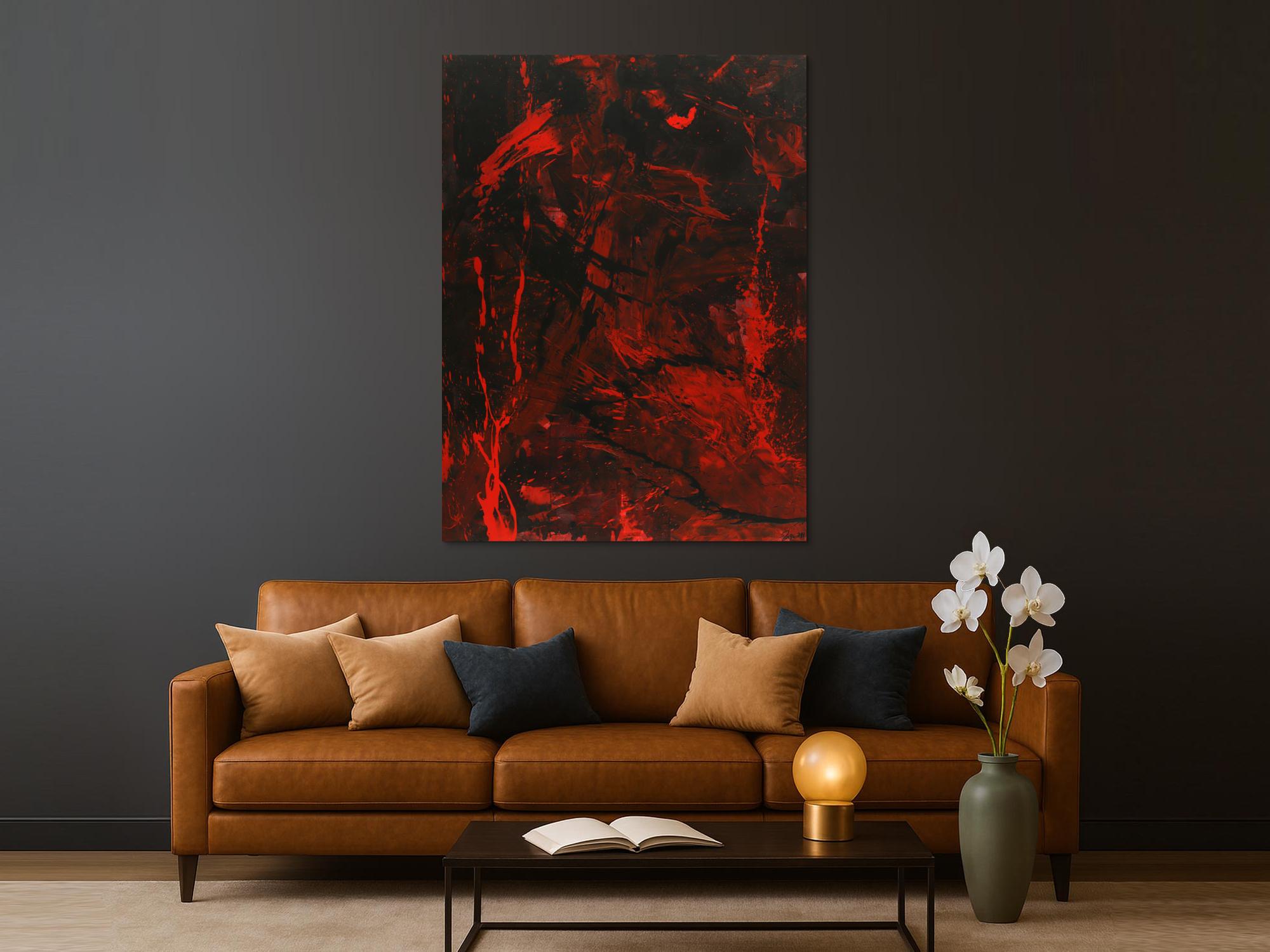 Abstraktes Gemälde rot schwarz Action Painting Modern Art handgemalt zeitgenössisch